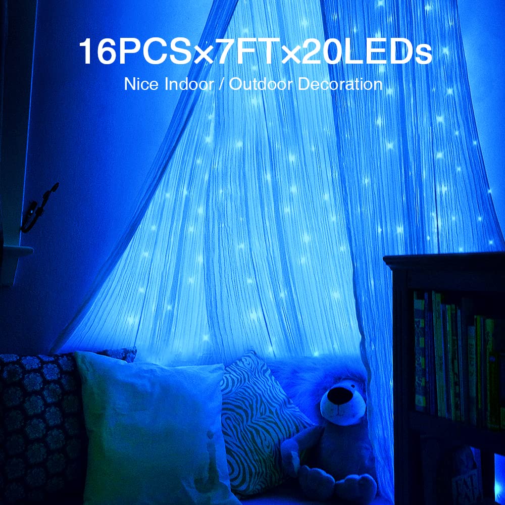 Olafus Blue Fairy Lights, 16 Pack Battery Operated, IP68 Waterproof, 7ft LED String Lights for Wedding, Party, Home Decor