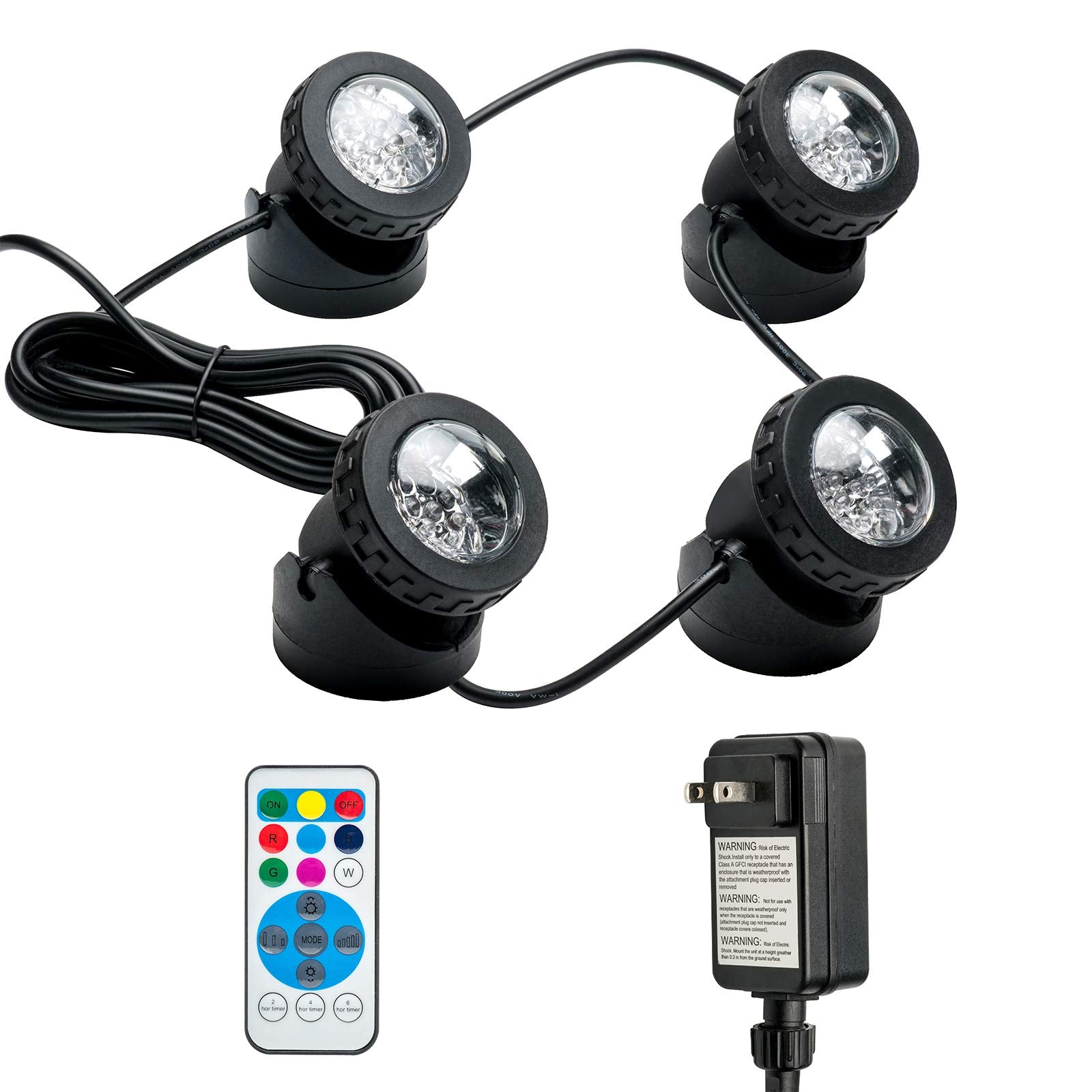SHOYO Color Changing LED Fountain Lights, IP68 Waterproof Spotlights, Set of 4 for Outdoor Garden, Weighted Underwater Pond Lights