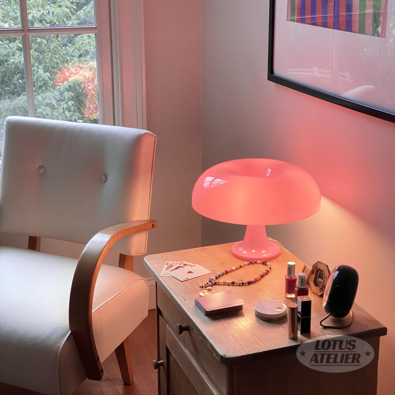 Lotus Atelier Pink Mushroom Lamp, Modern Retro Design, Plastic Material, Model 1, Perfect for Girls Bedroom Decor