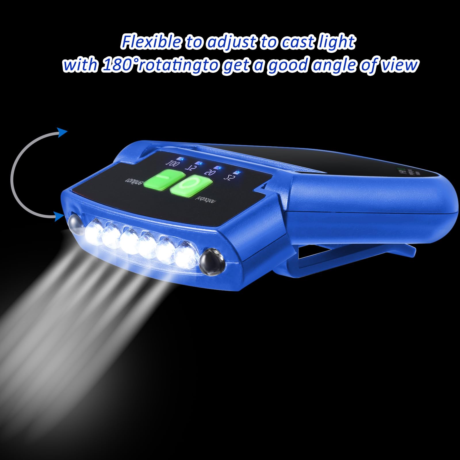 Mudder LED Clip on Cap Lights, USB Rechargeable, Waterproof, Ultra Bright, Model Mudder-IKJW637, Color Blue