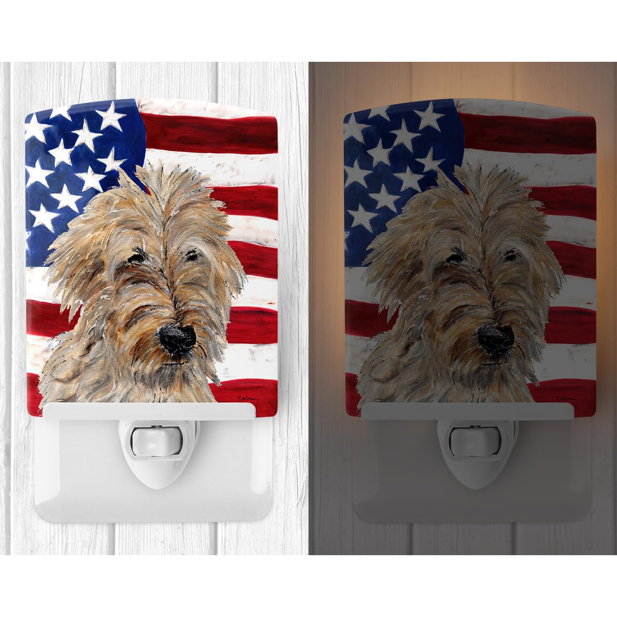 Carolines Treasures Ceramic Night Light, SC9643CNL, Golden Doodle 2 with American Flag, 6x4x3in, Multicolor