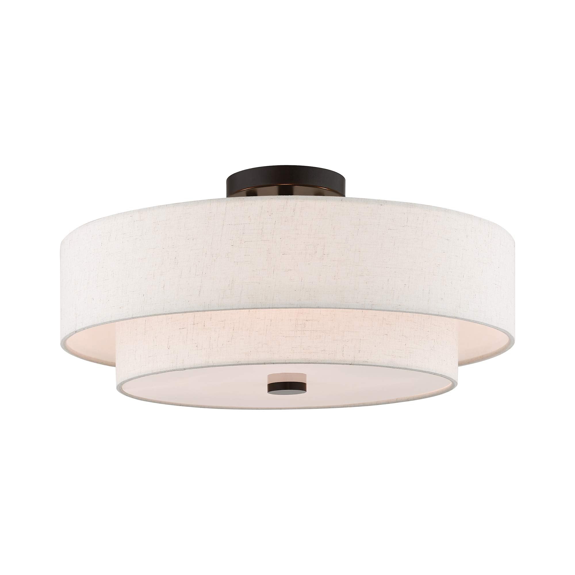 Livex Lighting 4-Light Semi Flush Mount Fixture, Oatmeal Fabric Shade, 18inL x 18inW x 9inH, English Bronze, Model 51085-92