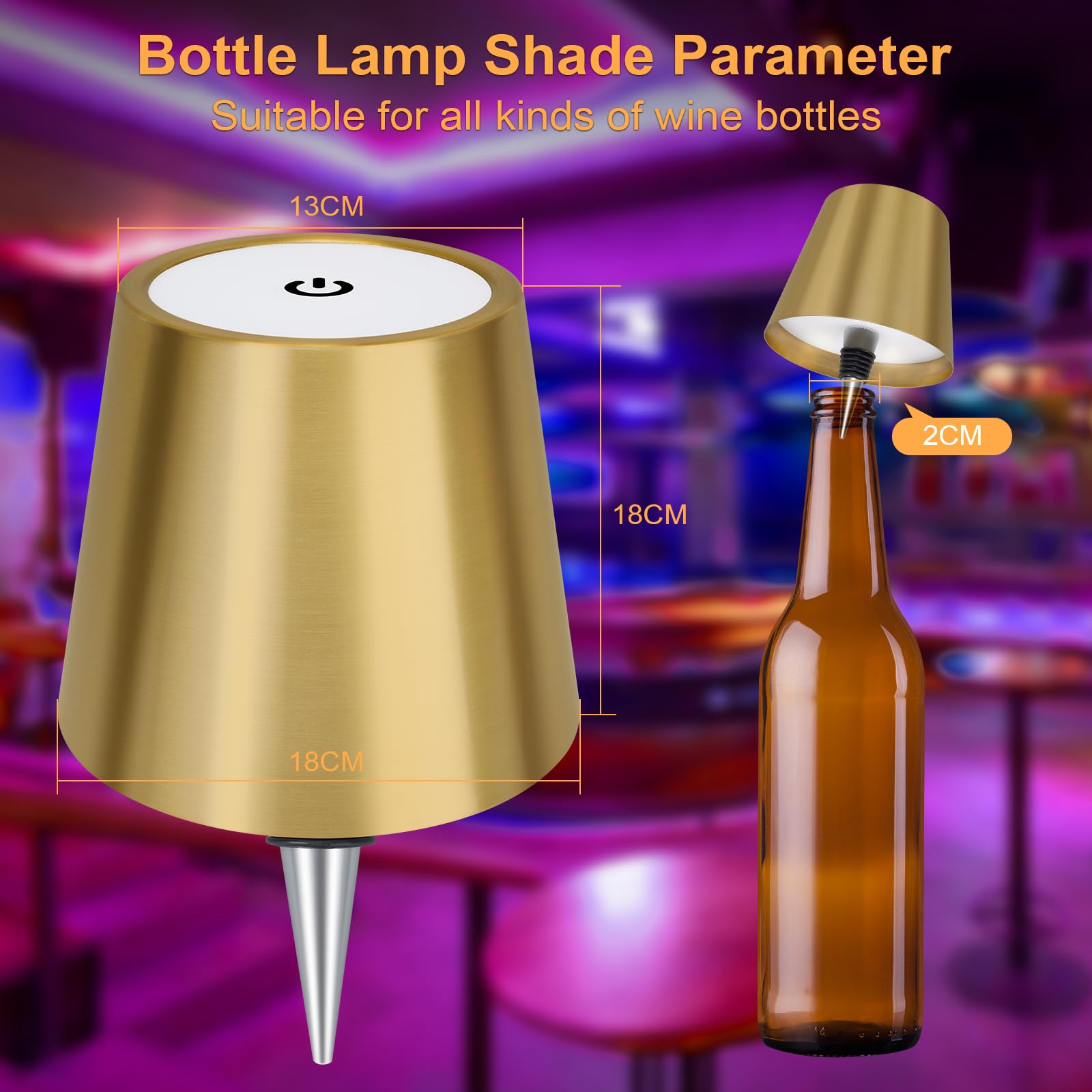 Dusktec Wireless Wine Bottle Lampshade, 8 Rgb Modes, Light Temperature 3000-6500K, Rechargeable Touch Wine Bottle Lamp, Portable
