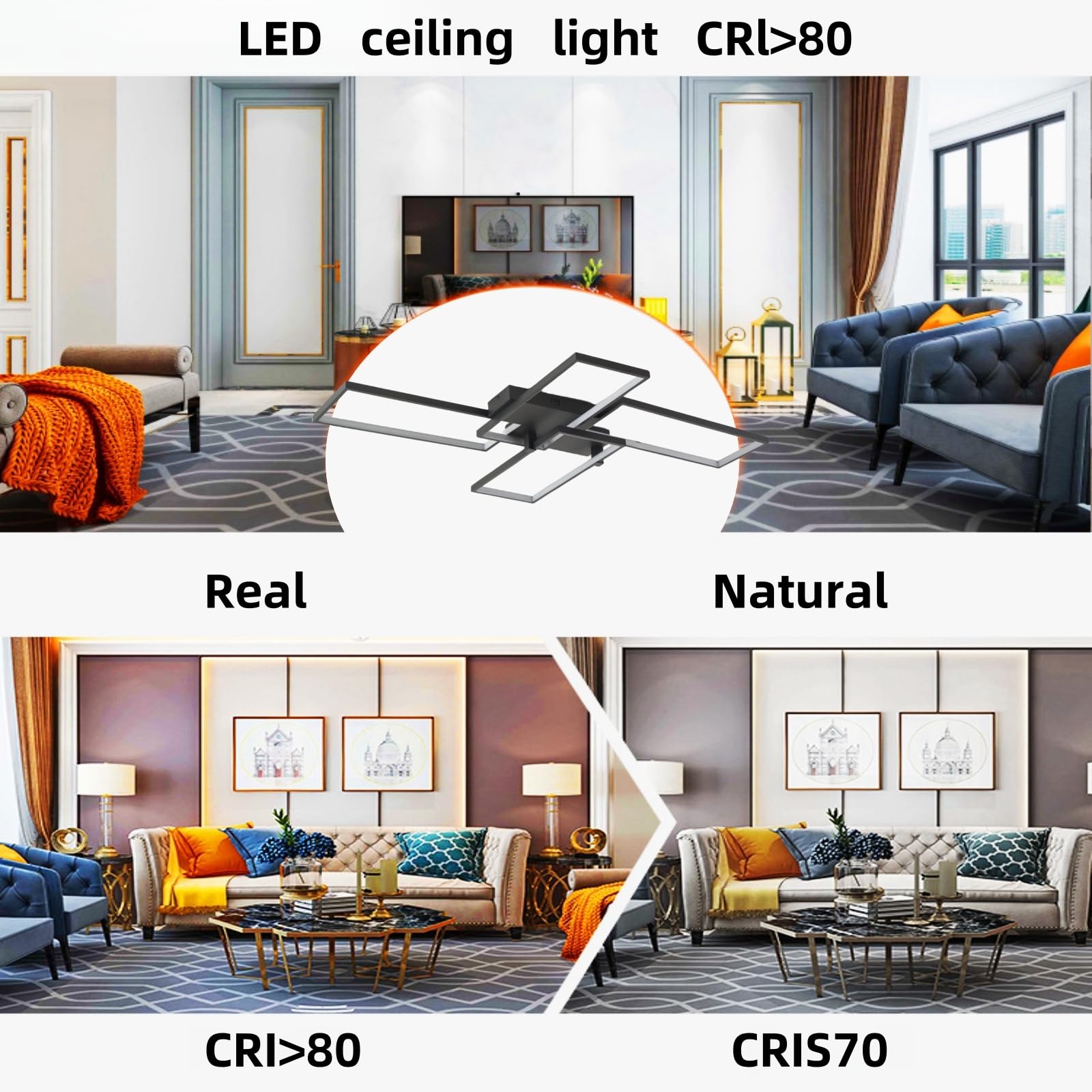 Fbfc 31'' Modern Led Ceiling Light Fixture 65W Dimmable With Remote Control Ceiling Lighting, Black Flush Mount Chandelier Ceili