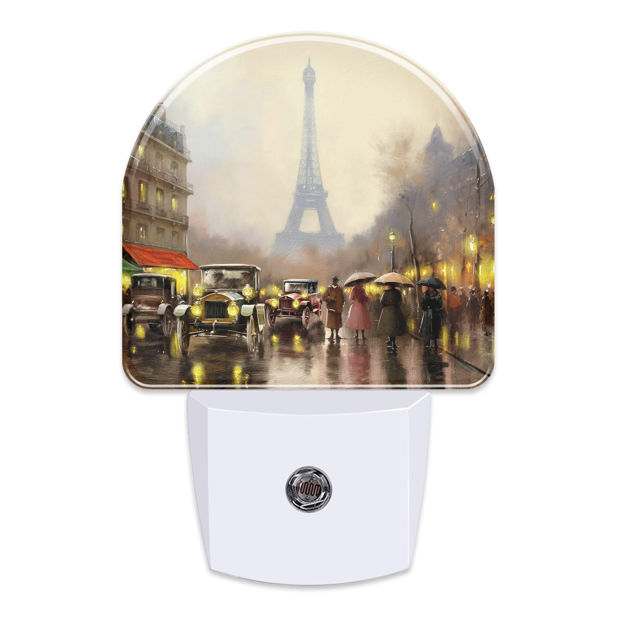 sndheke Paris Eiffel Tower Oil Painting Night Light for Kids,City Street Night View Night Light Plug in with Dusk to Dawn Sensor