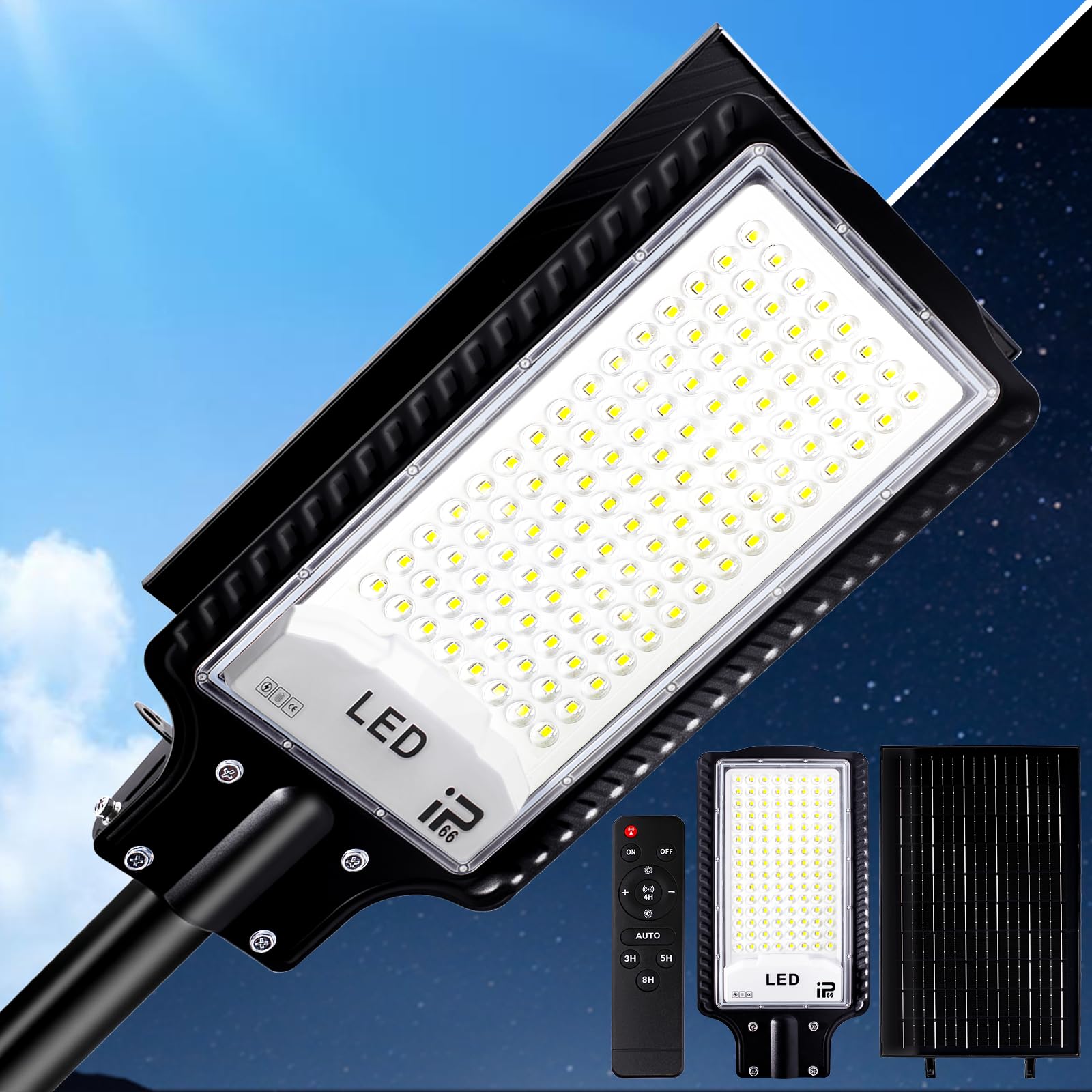 Eleganted Solar Lights Outdoor  75000Lm Led Solar Flood Lights  Solar Power Street Lights Dusk To Dawn  6500K Parking Lot Light Security Lights Waterproof With Remote Control For Area Lighting