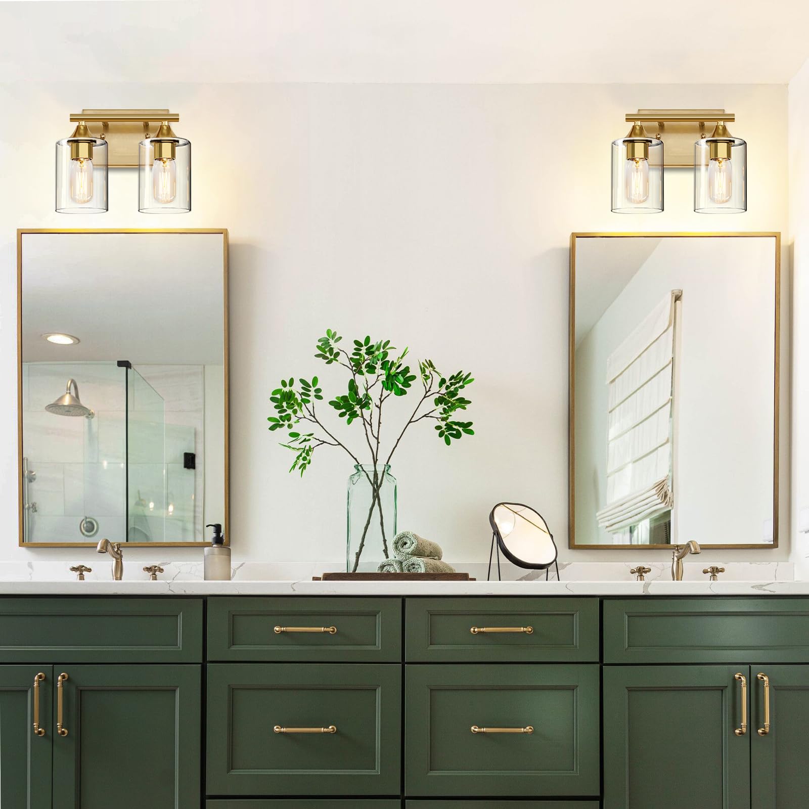 Xpehk Gold Vanity Lights For Bathroom,2-Light Bathroom Light Fixtures,Brushed Brass Gold Wall Sconce Lighting,Modern Wall Lamp F