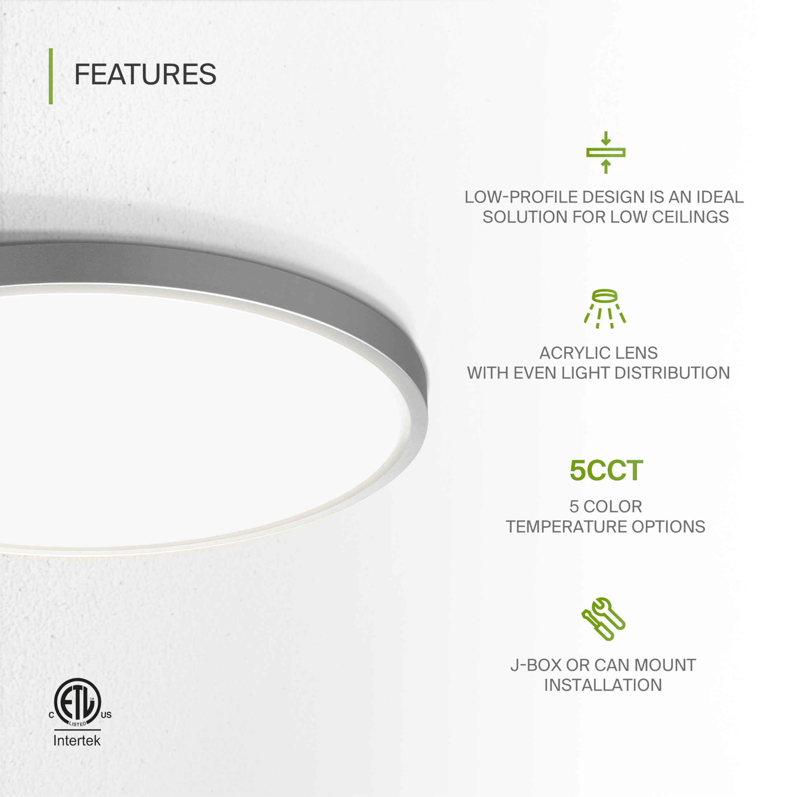 ASD LED Ceiling Light Fixture | Dimmable, 24W, 1900LM | 12in Round, Nickel | Model A-MPR-12D24NK | 12 Pack