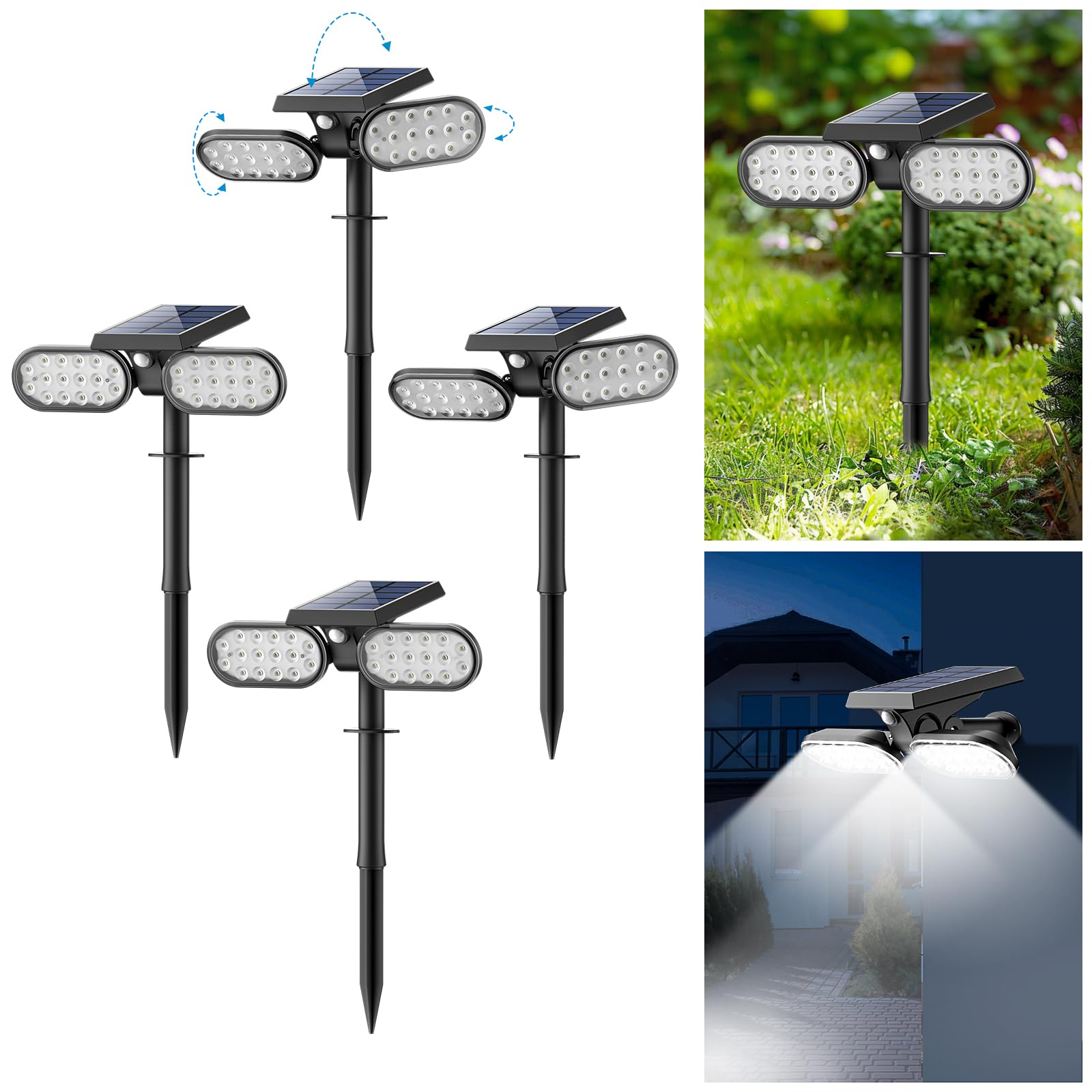 Sunvivo Motion Solar Lights Outdoor,Ground Path Lights or Wall Floodlight,Stay On or Motion Sensor Mode,Dusk to Dawn Security Li