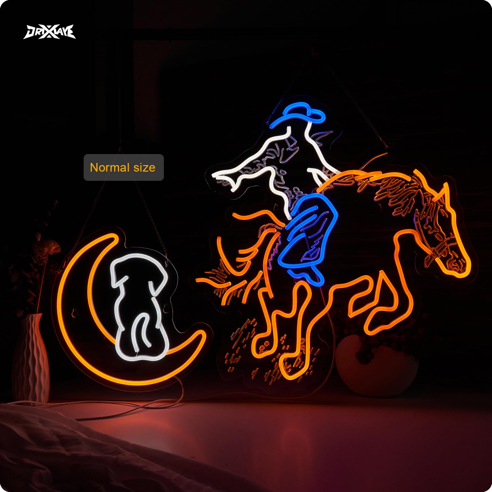 ORIXIAYE Cowboy Neon Sign for Wall Decor, 22.5x21.4 in, Acrylic, Blue + Yellow, Model ORIXIAYE-A, Teen Room, Home Art