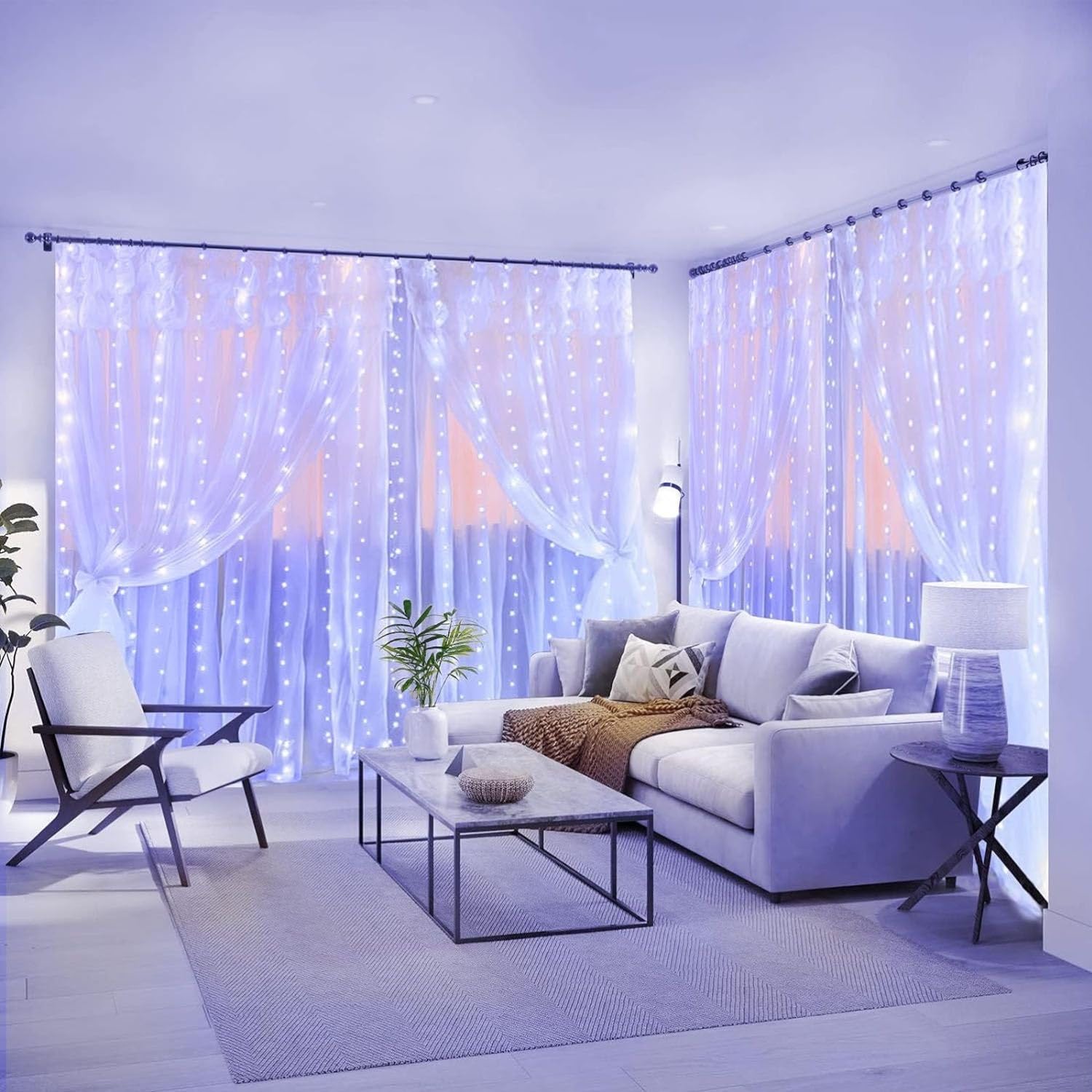 Generic 300 LED White Curtain Light for Party/Wedding/Festival/Christmas,Window Blinking String Light for Bedroom/Living Room,US