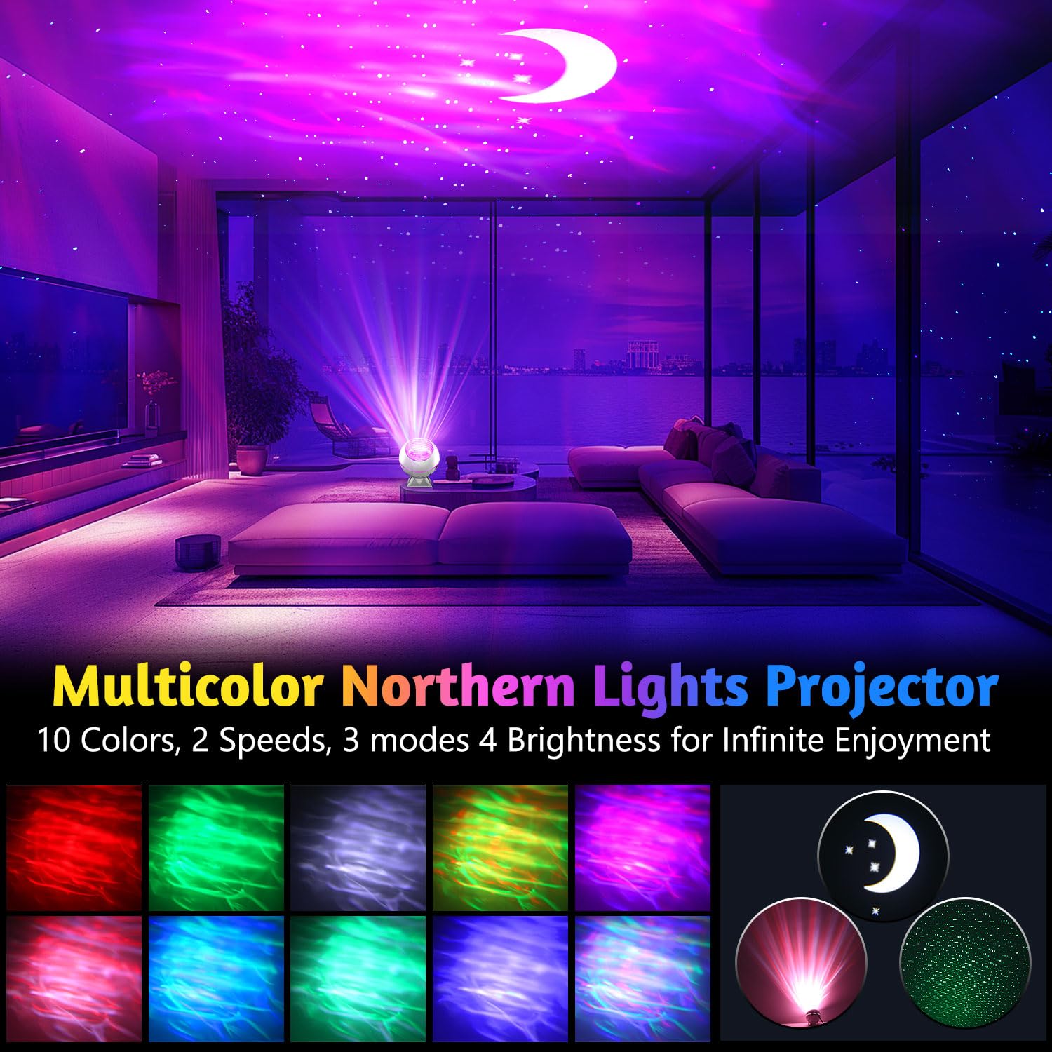 Hd Image Northern Lights Projector Night Light For Bedroom, 54 Lighting Modes Aurora Star Projector With Timer And Remote Control, Voice Control Galaxy Projector Christmas Gifts For Teen Girls Kids