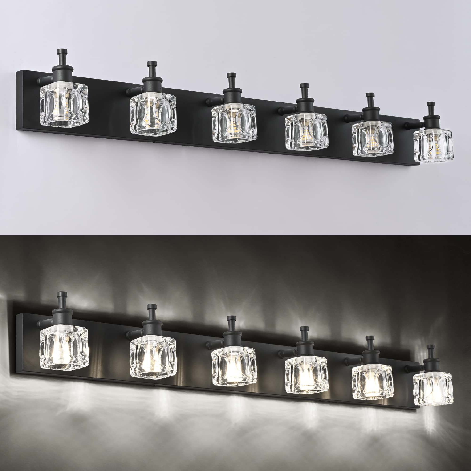 PRESDE Modern Crystal Black Vanity Light Fixture - 6 Lights, Metal Matt Black, Model ae9187d0-ba87-470b-b7ca-ba41ca19c82b