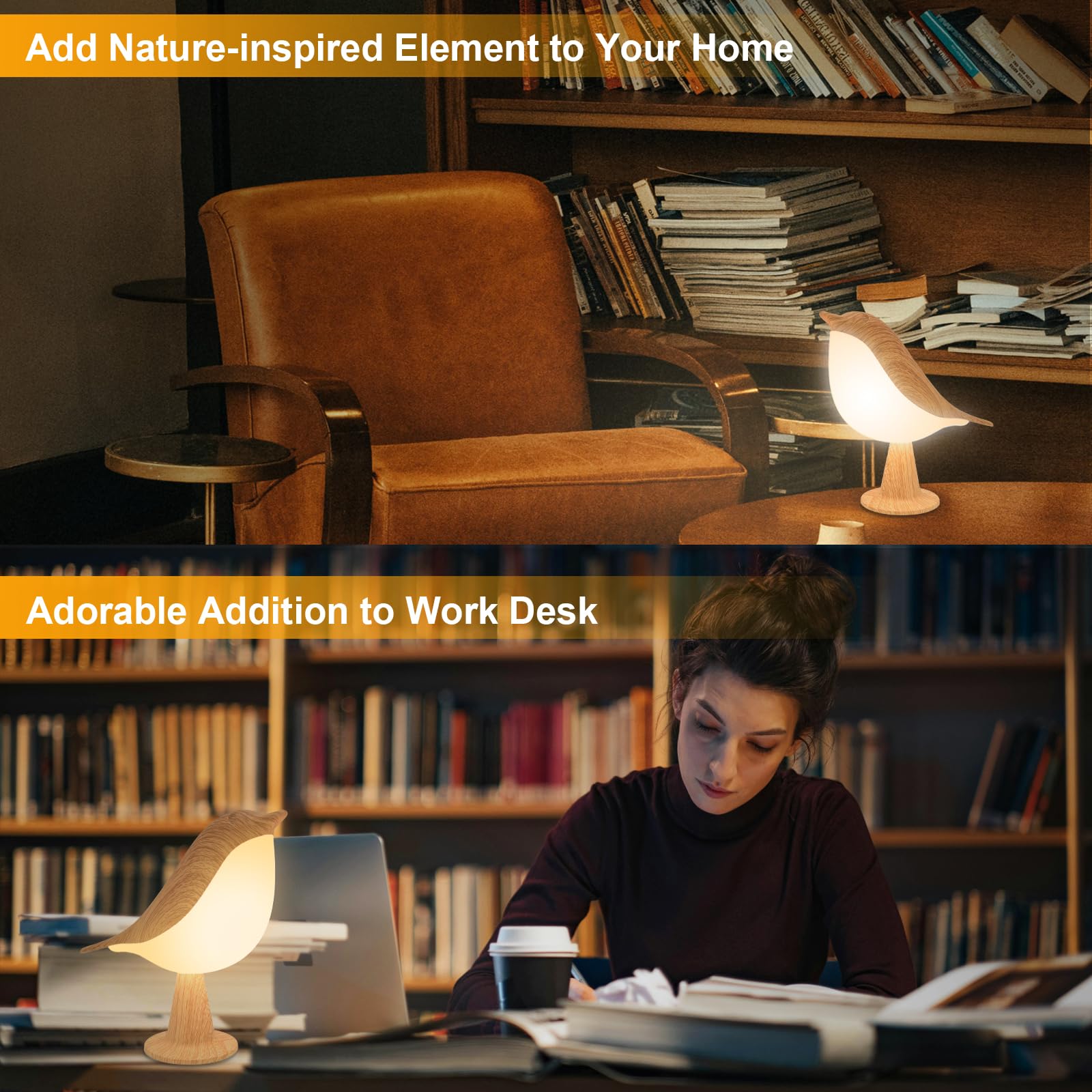 Deogos 2 Cute Bird Lamps Combo,Small Bedside Lamps With 3 Color Temperature And Adjustable Brightness,Cordless Lamp For Bedroom