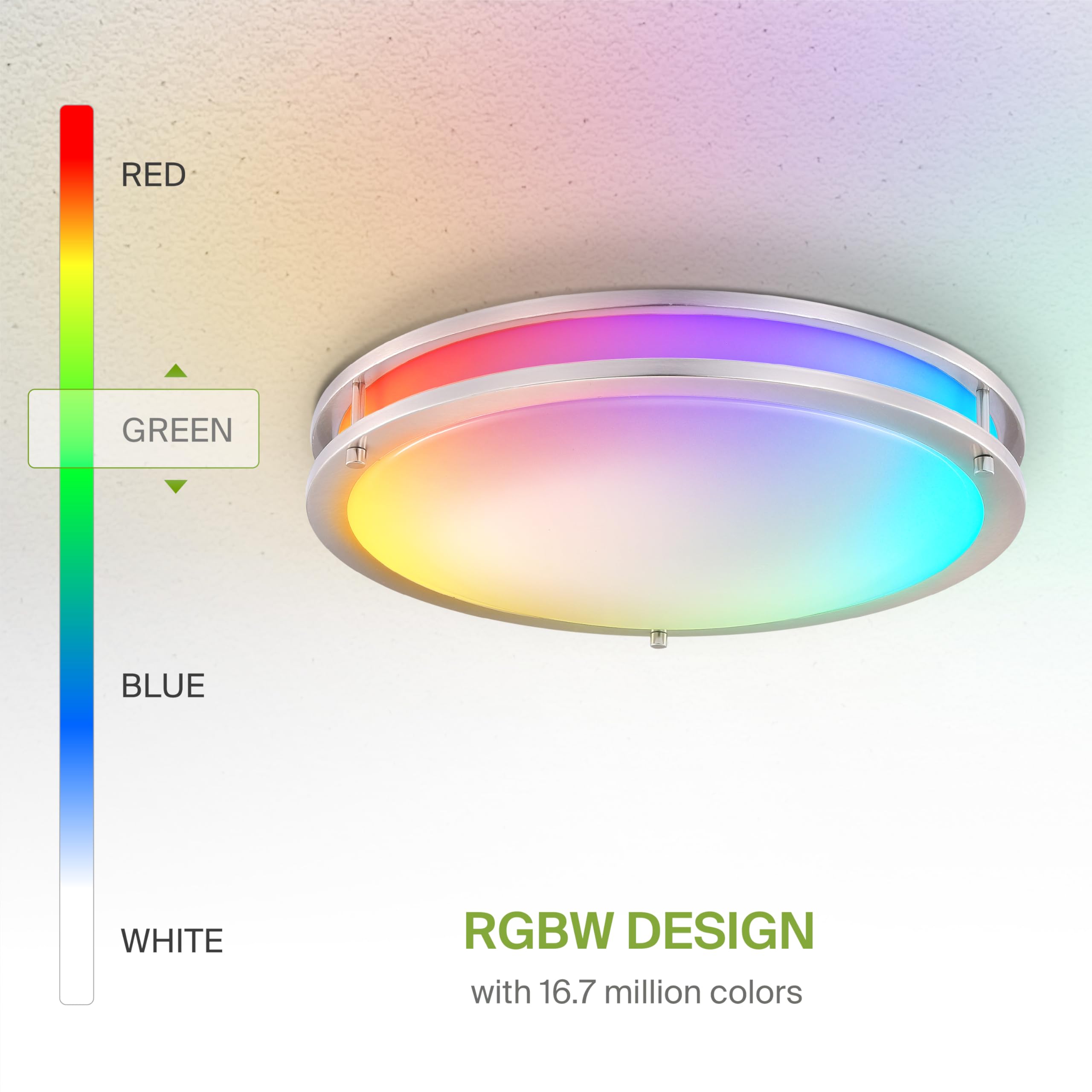 ASD LED Flush Mount Light Fixture 18 Inch, 28W, RGB-2700K-6500K, Brushed Nickel, 2 Pack, Model A-DR18D28S