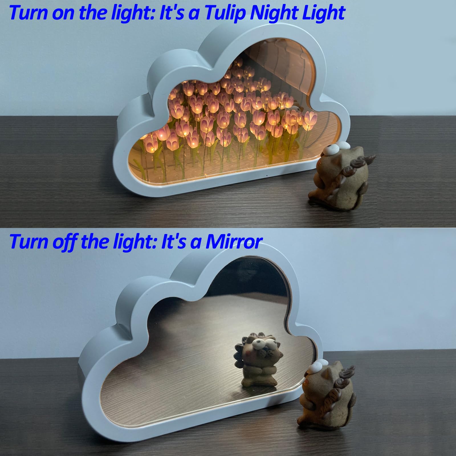 Joezhe Tulip Mirror Night Light Handmade Craft 2 In 1 Mirror & Decorative Light Finish Product Bedroom Desktop Ornaments Lamp In