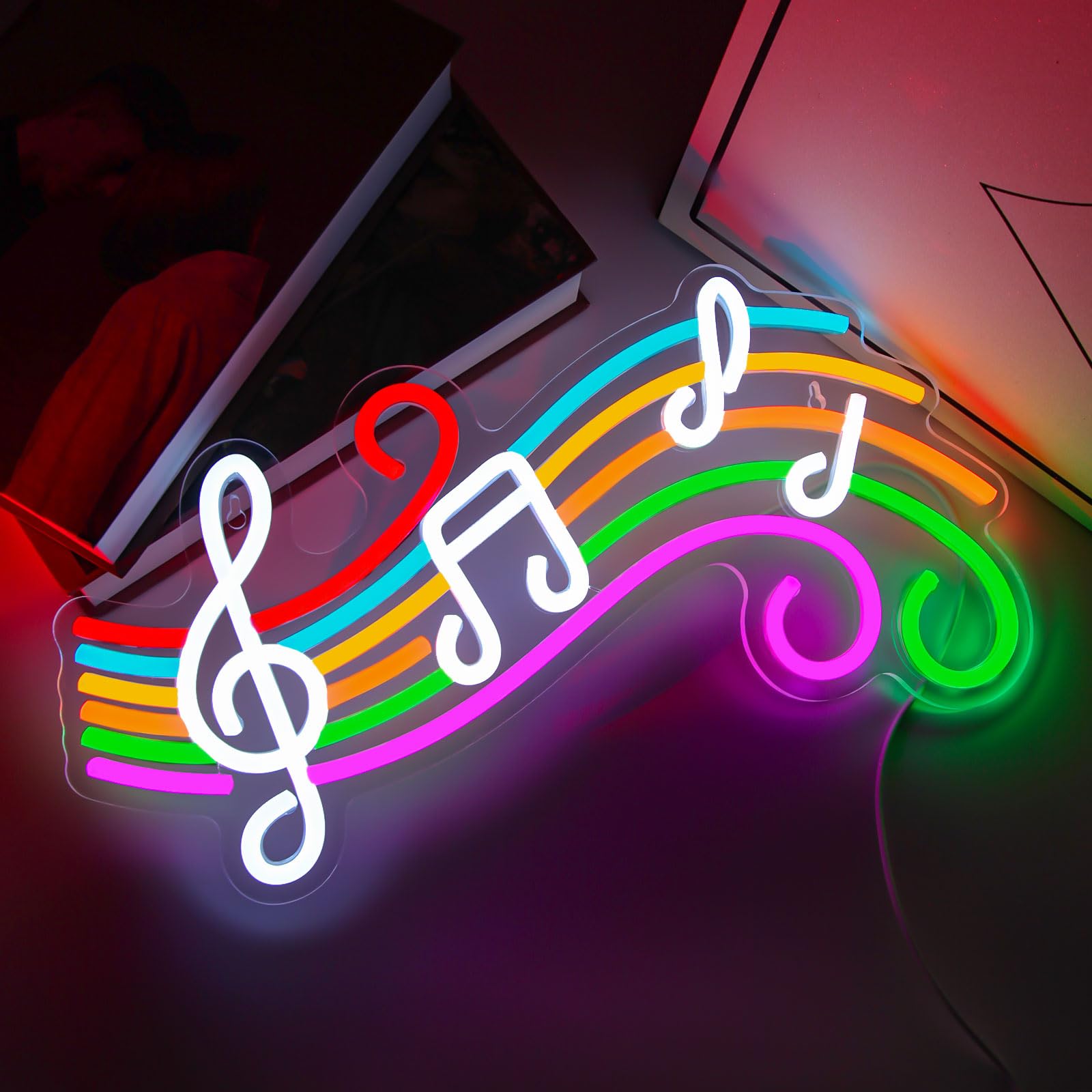 Music Neon Sign Dimmable Musical Note Staff Led Christmas Neon Light For Bedroom Wall Decor Colorful Music Studio Party Birthday Christmas Gifts Kids