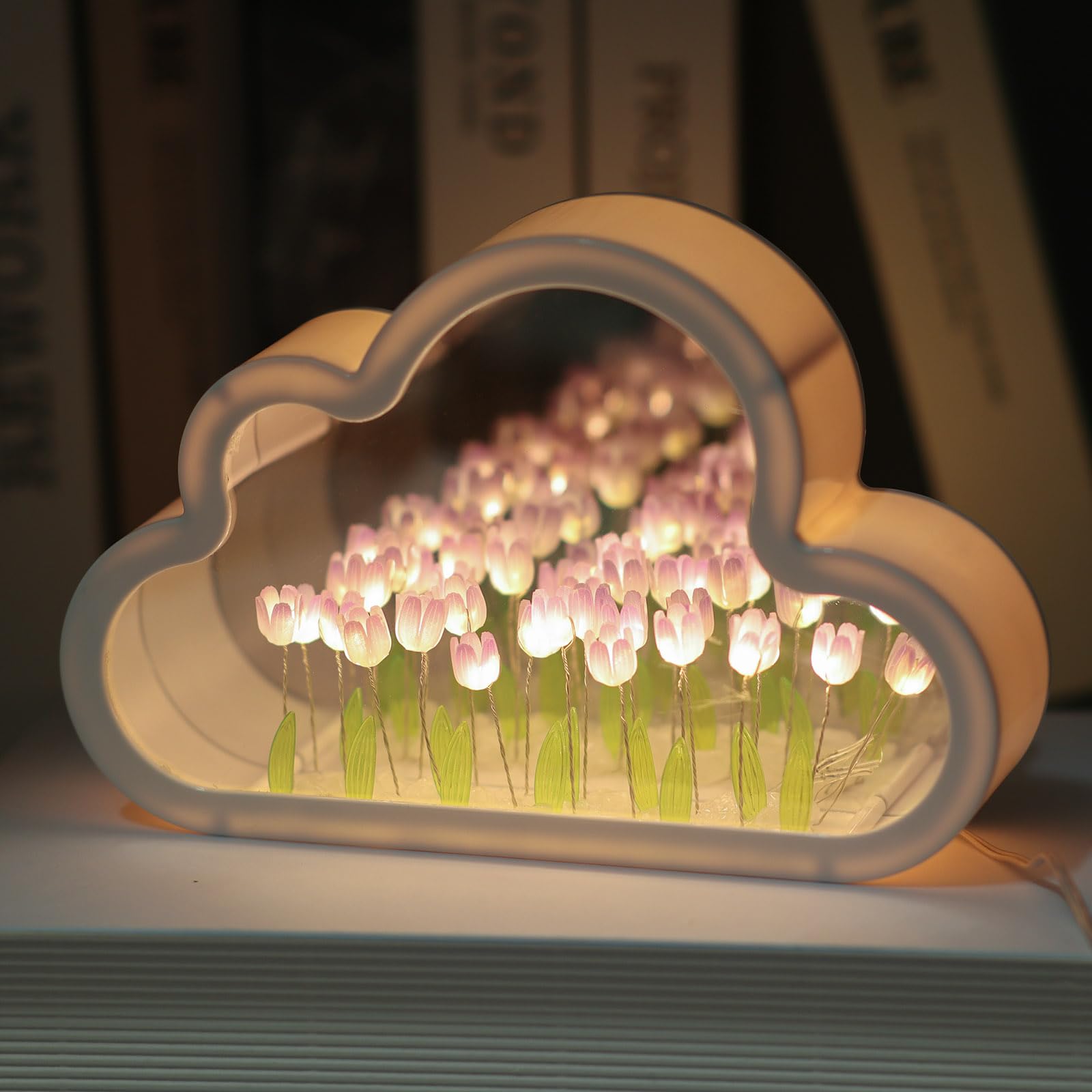 Itownkn Tulip Night Light Mirror Cloud Lights,Simulation Flower Decorative Night Lamp,Livingroom Decor Table Lamp,Teen Girl Friends Gift,Atmosphere Decoration Desk Ornament (Purple)