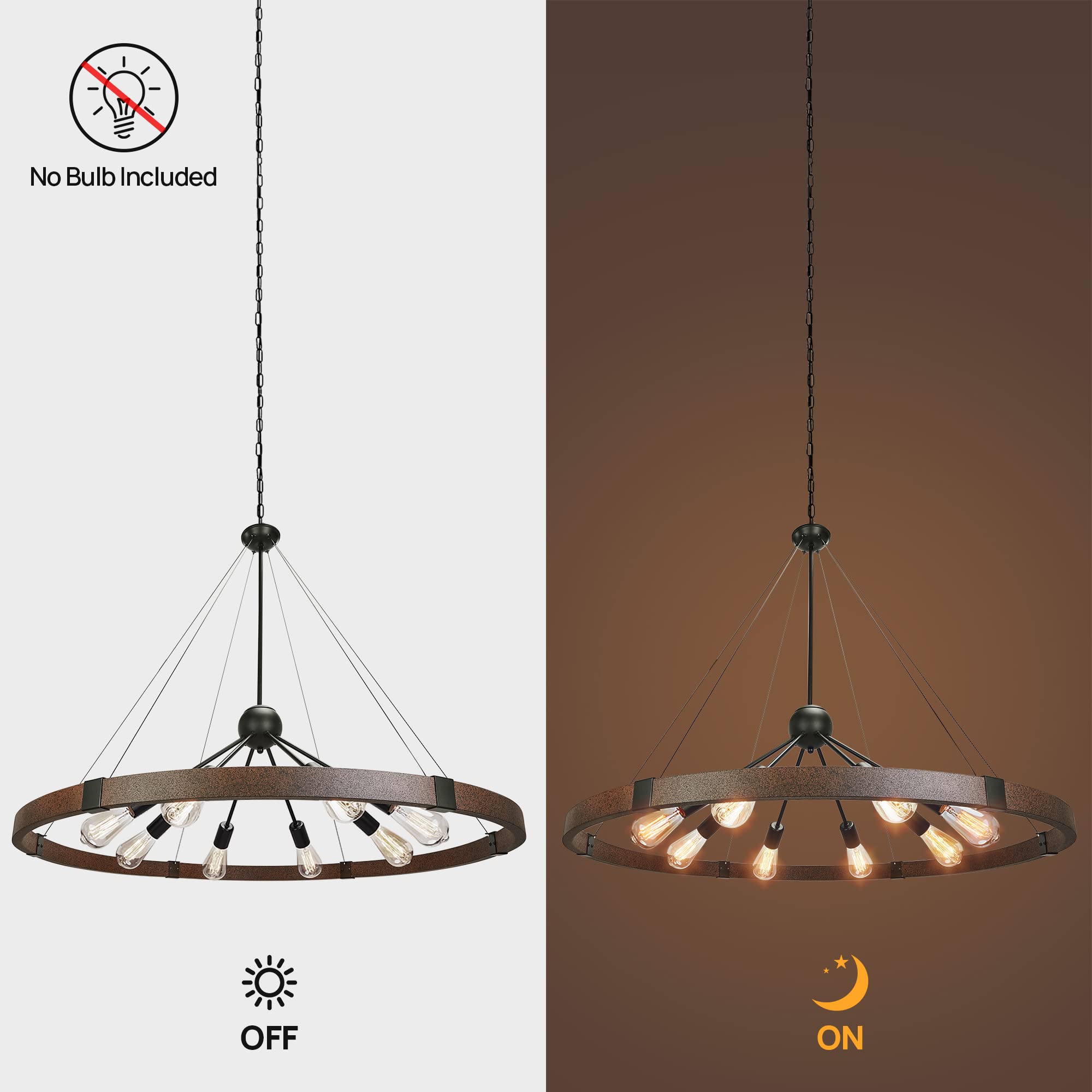 Klgxnrd 38.2'' Large Farmhouse Wagon Wheel Chandelier For Living Room, 8-Light Rustic Round Metal Light Fixtures For Dining Room