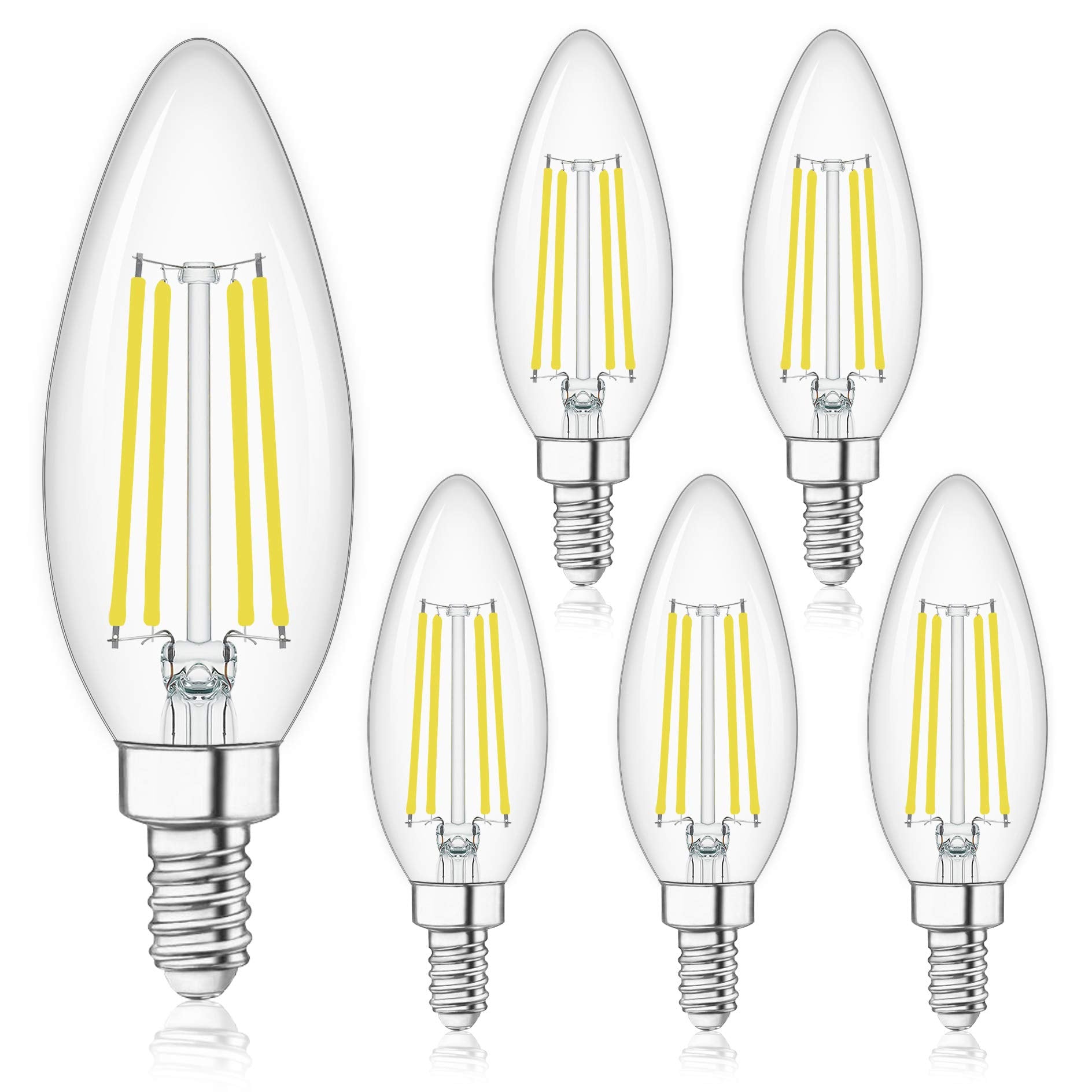 Winshine E12 Candelabra Led Bulbs Dimmable 4000K Daylight 60W Equivalent,Type B Light Bulb For Chandelier, C35 Ceiling Fan Light
