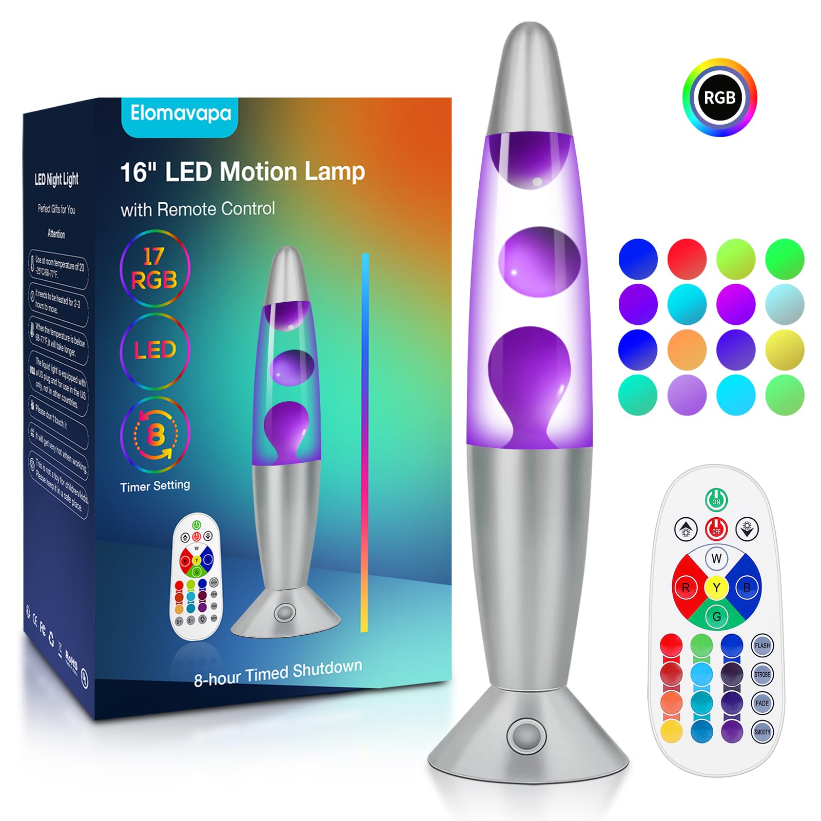 17 Colors Changing Liquid Motion Lamp With Remote: 16 Inch Purple Led Night Light For Kids mature-themeds - Relaxing Table Lamp For Bedroom Office - Glitter Mood Lighting For Home Decor Christmas Decorations