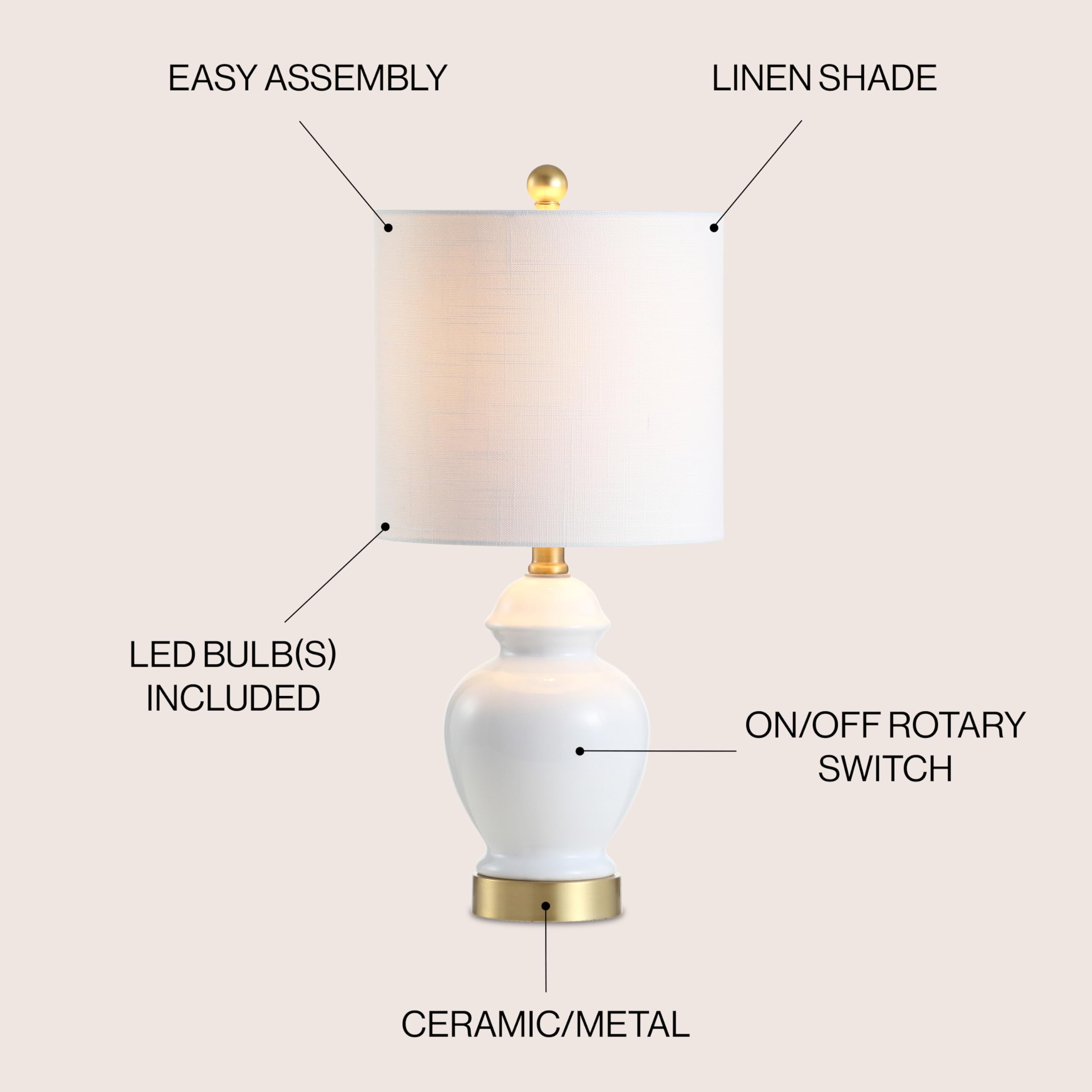 Jonathan Y Jyl1035A Perry 20'' Ceramic/Metal Led Table Lamp French Country Classic Bedside Desk Nightstand Lamp For Bedroom Livi