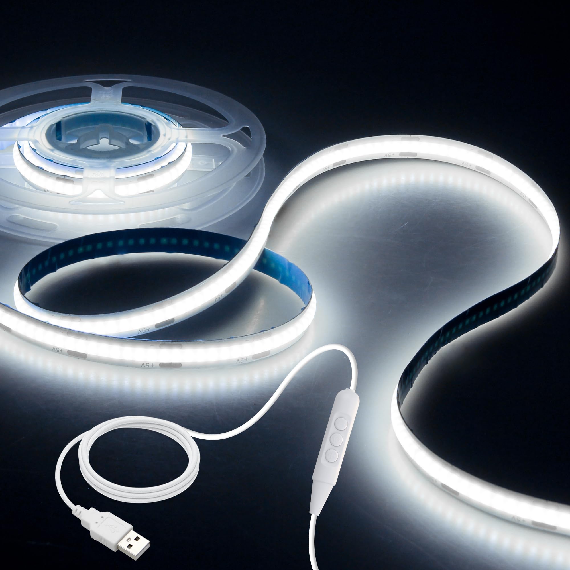 Aclorol 1M 5V COB LED Strip Light White 6000K Dimmable USB Powered TV LED Backlights 3.28FT 320Leds Flexible LED Tape Light Ultr