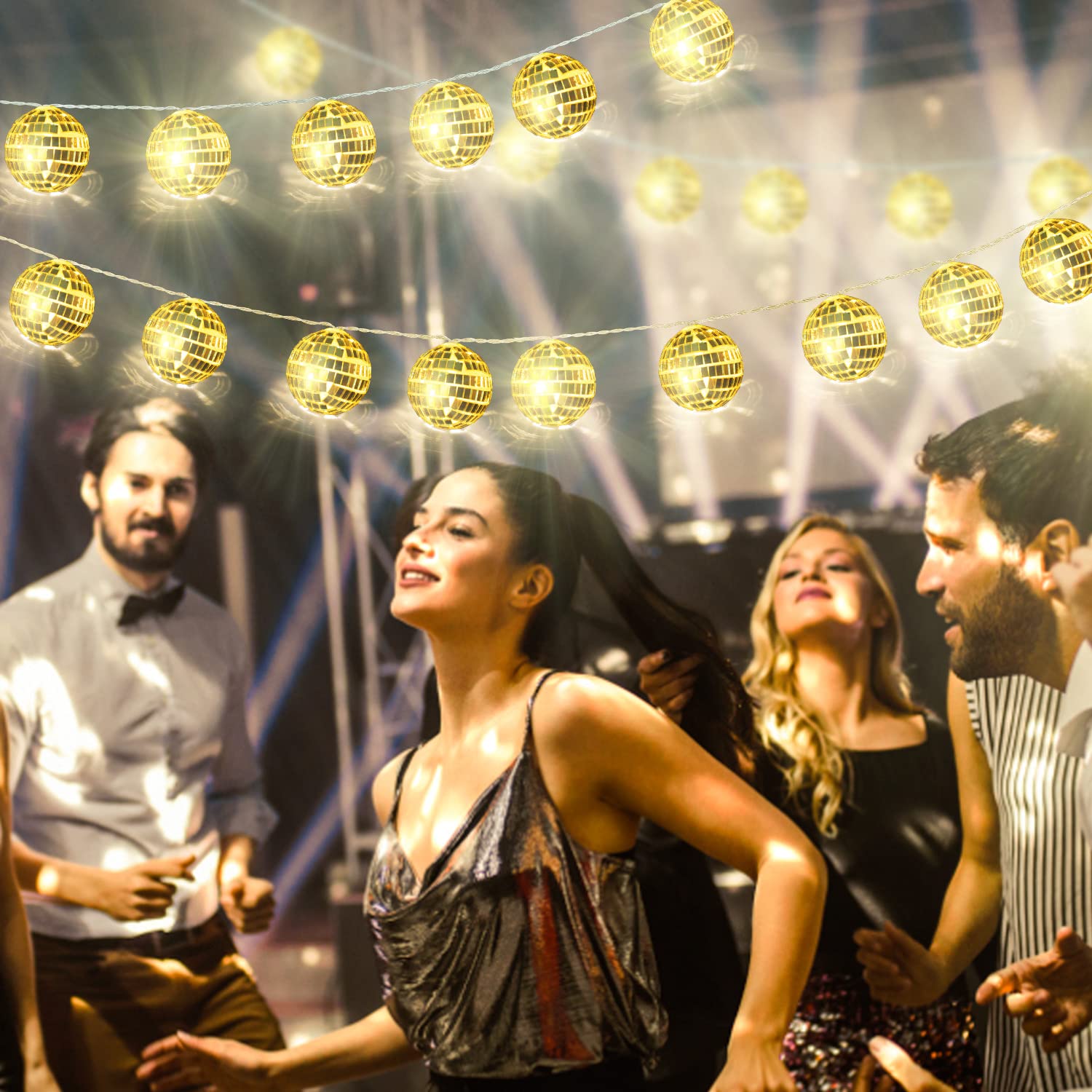 AceList Disco Ball String Lights - 20 LED, Battery Powered/USB, Gold, Model GZ-LT301BY-20-FBA, Perfect for Parties and Decorations