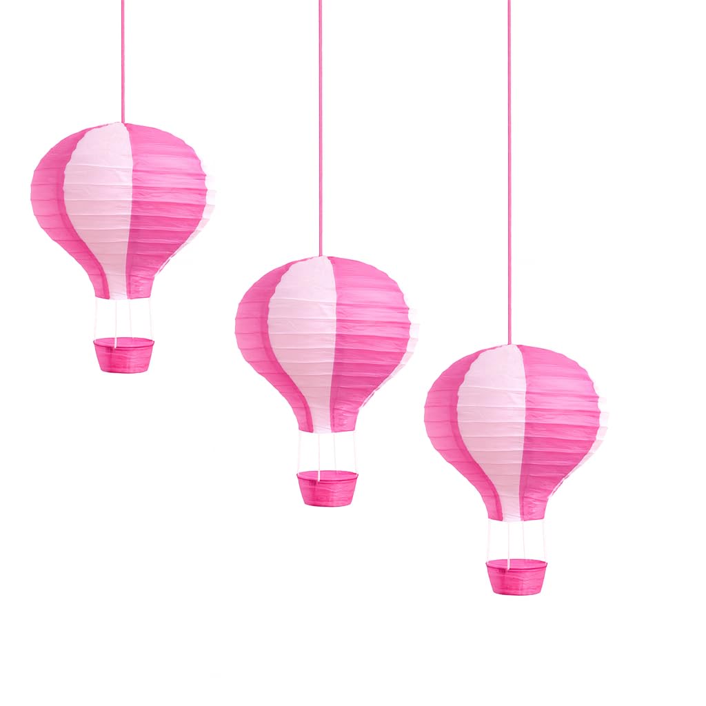Pack Of 3 Stripy Hot Air Balloon Paper Lantern Wedding Party Decoration Craft Lamp Shade (Pink, 12'' (30Cm))