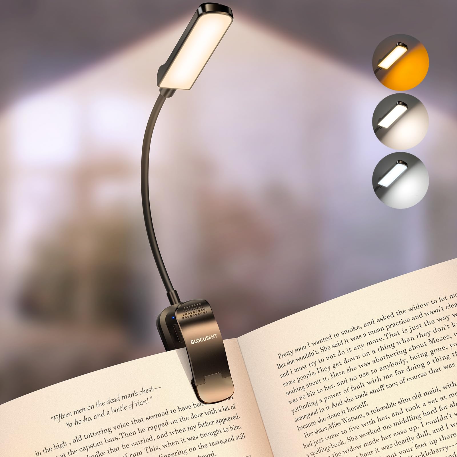 Glocusent 13 LEDs Book Light for Reading at Night  120 Hrs Runtime Rechargeable Reading Light  Eye Caring 3 Colors & 5 Stepless Dimming Brightness 3-60LM  Book Light Clip On for Book Lovers Kids