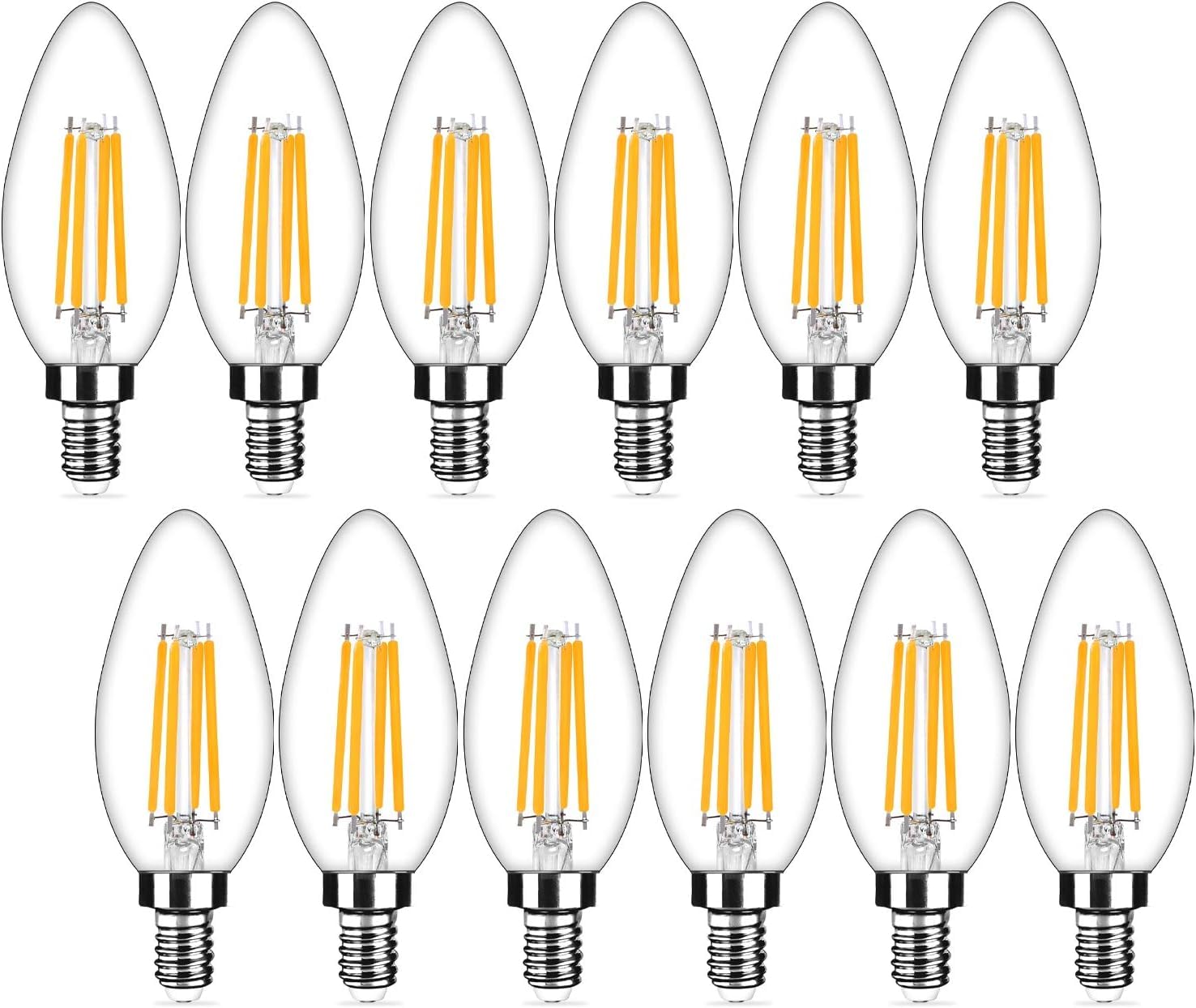 12-Pack Dimmable E12 Led Candelabra Bulbs 40Watt Equivalent, 2700K Warm White, 450Lumens, 4W B11 Vintage Chandelier Light Bulbs,