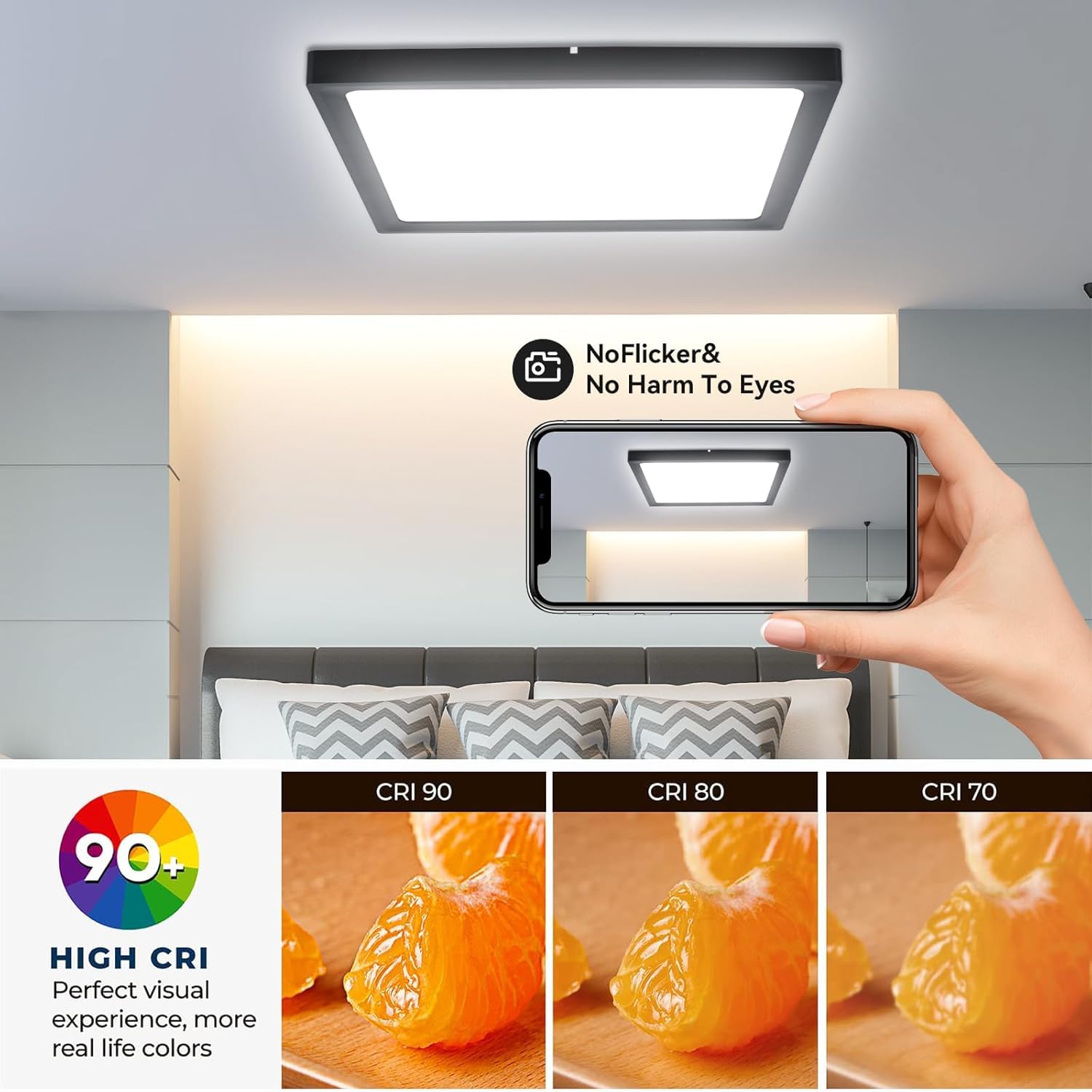 4Pack 12Inch Square Black 3200Lm Led Flush Mount Ceiling Light,28W White 6000K Slim Surface Mount Ceiling Light Fixture For Kitc