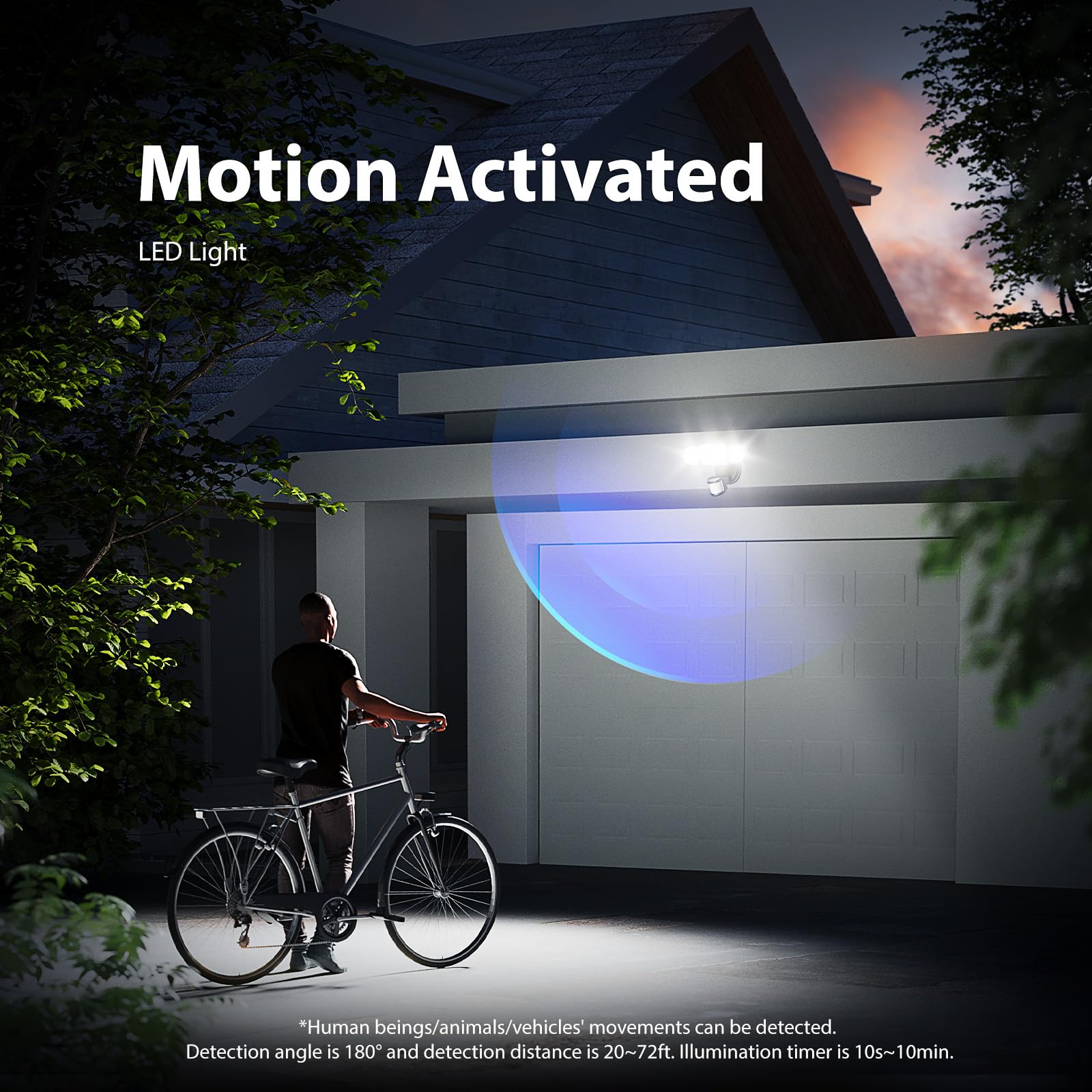 Onforu 75W LED Motion Sensor Flood Light, 7500LM, IP65 Waterproof, Black, Hardwired, Dusk to Dawn, Model BDB75G-3