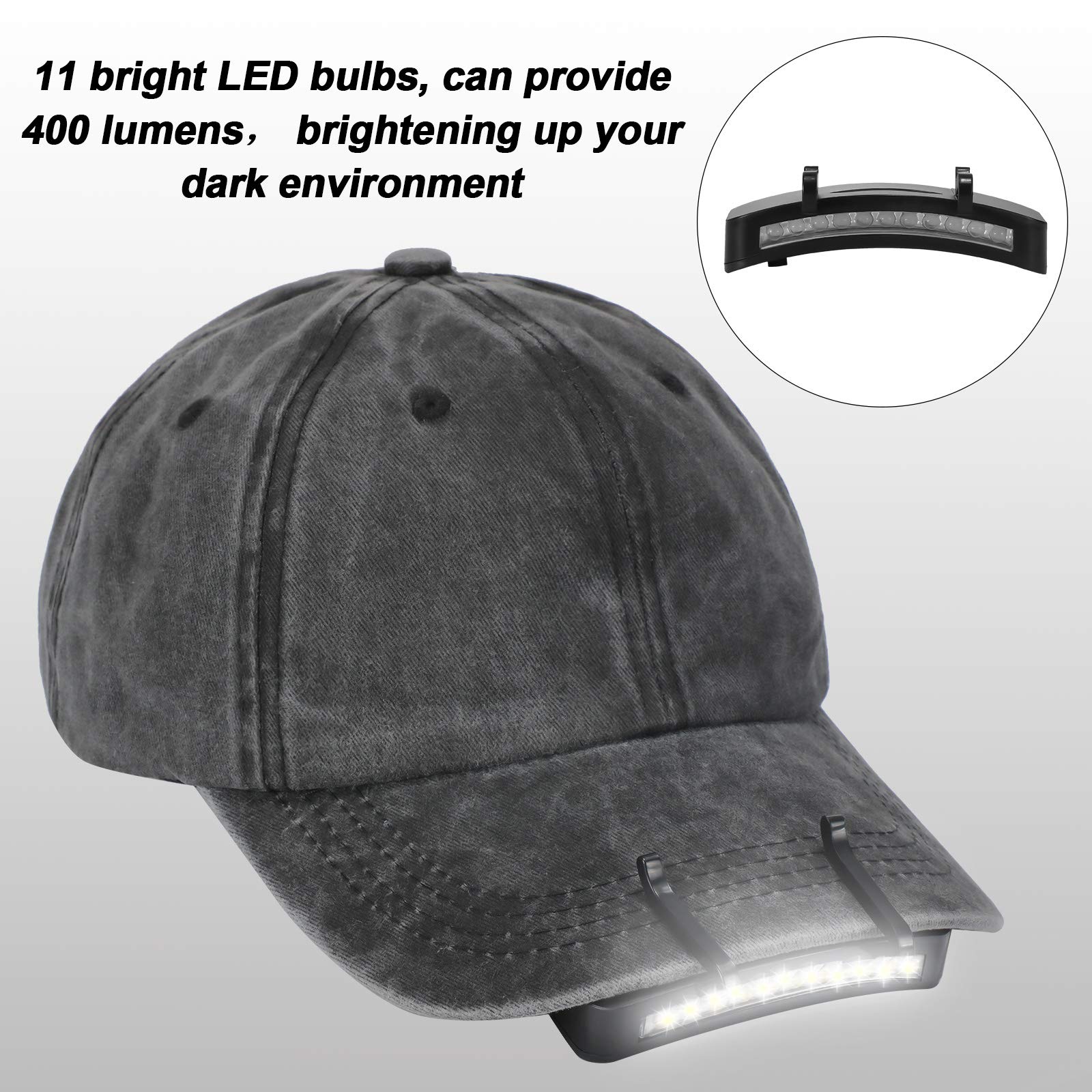 Mudder 4 Pcs Hat Light Clip 11 Led Cap Lights Clip On Hat Headlamp Battery Powered Cap Brim Lamp Black Waterproof Ultra Bright H