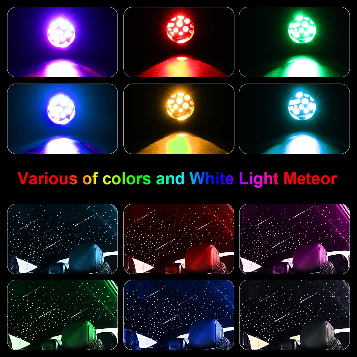 Akepo 16W Rgbw App Small Size Twinkle Meteor Fiber Optic Lights, Music Activated 650Pcs 0.03In 13.1Ft/4M Optical Fiber Star Ceil