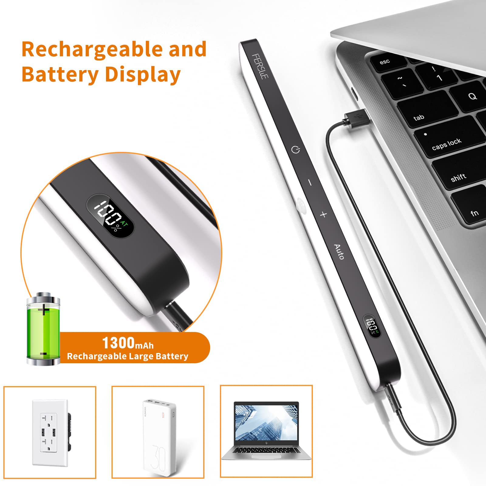 Ferswe 60 Led Motion Sensor Light, Dimmable Indoor Rechargeable Under Cabinet Lights, 2 Pack