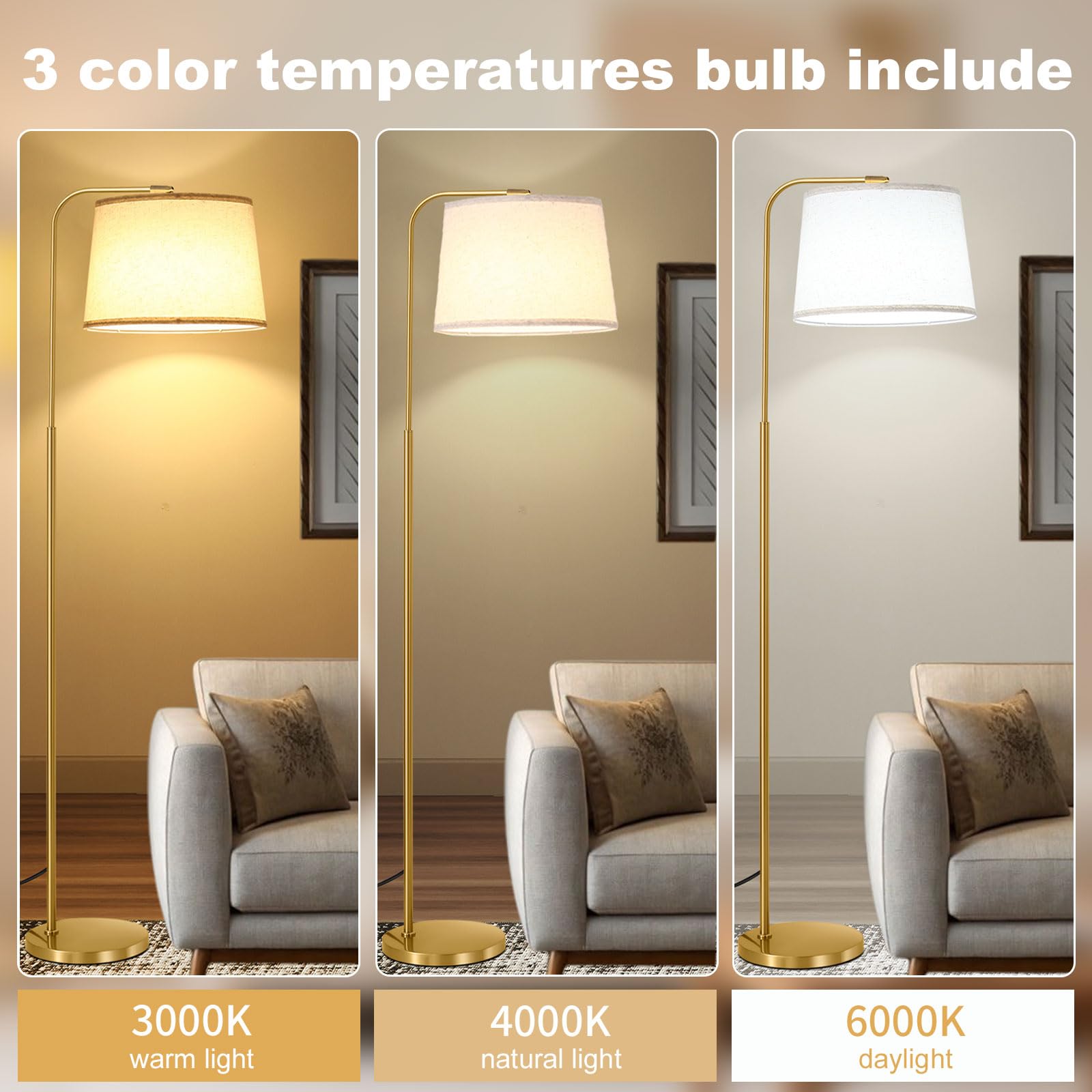 lumsic Arc Floor Lamps for Living Room, Dimmable Modern Floor Lamp for Bedroom, Remote Control Standing Lamps with Adjustable Li