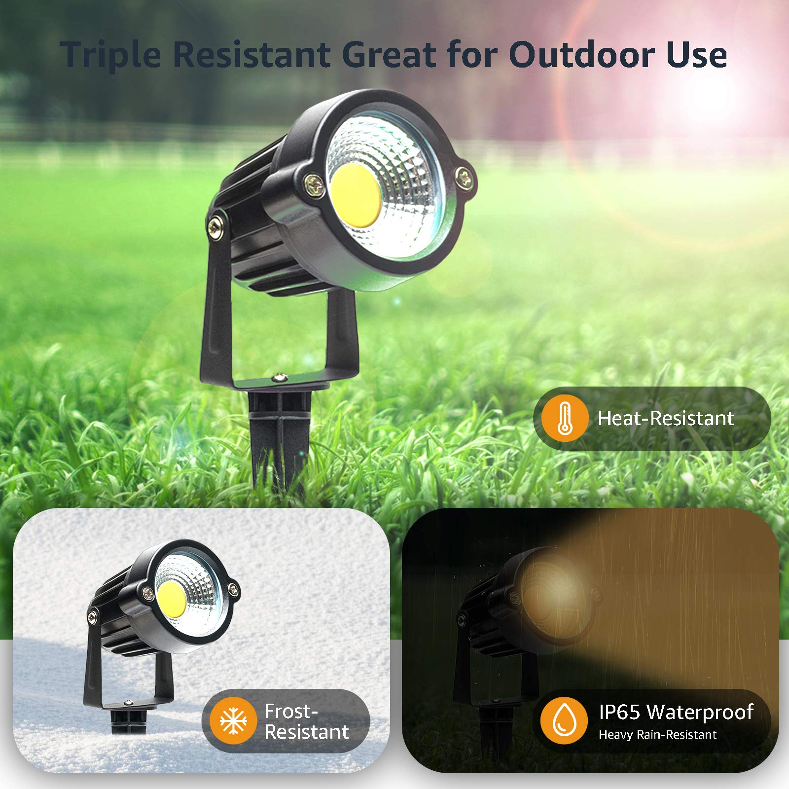 Warm White Spot Lights, Led Landscape Lighting Lights 5W 3000K Outdoor Spotlights Yard Spot Lights With Spiked Stand Waterproof Spotlight For Garden Yard House Lawn Decoration Us 3-Plug (4 Lights)