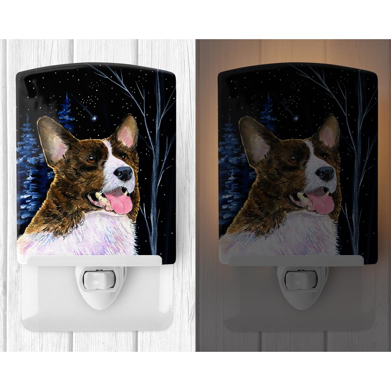 Carolines Treasures Ceramic Night Light, Starry Night Corgi, UL-Certified, 6x4x3, Multicolor, Model SS8387CNL