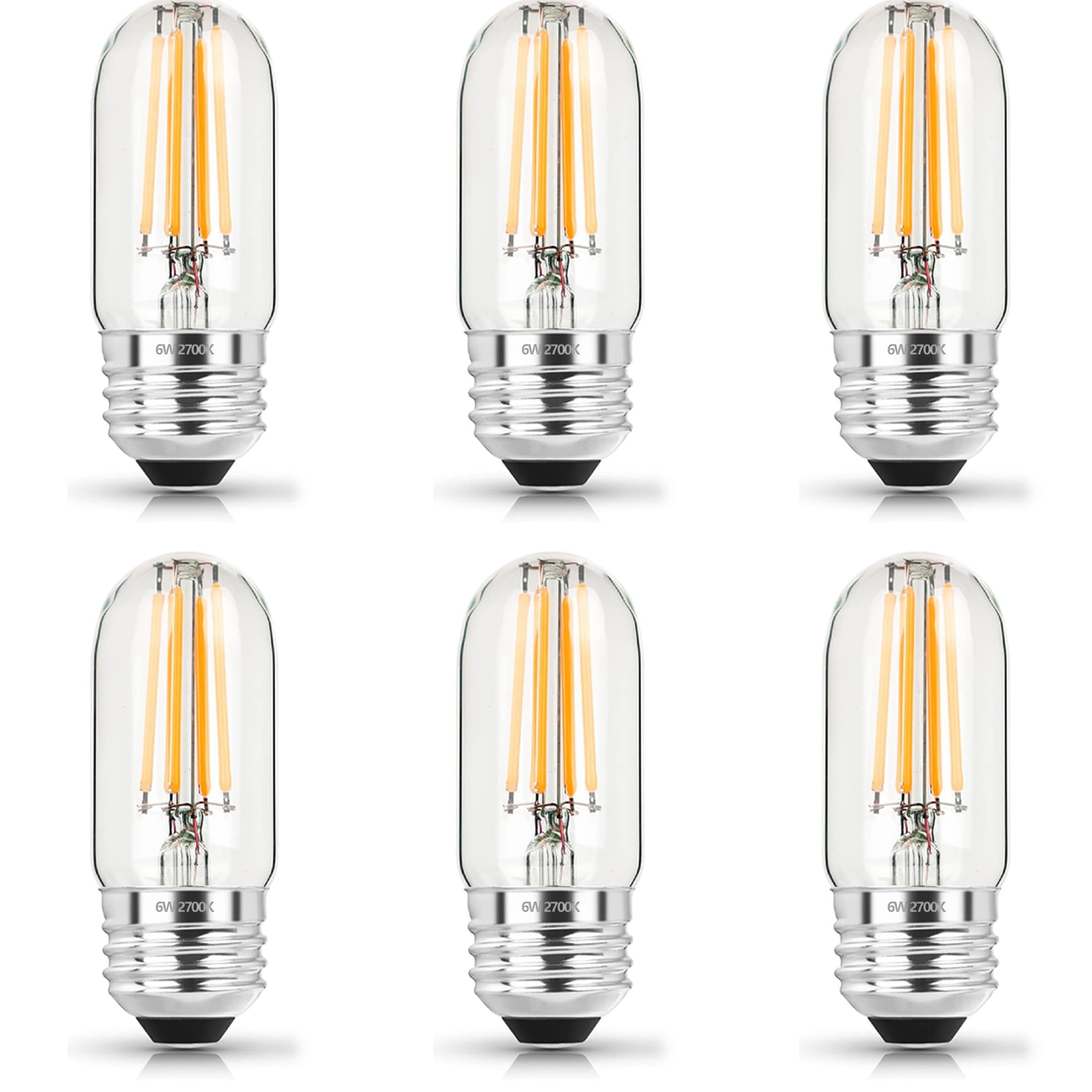NOVELUX LED Bulb 60W Equal Dimmable 2700K Soft White 3 Inch Glass Tubular Filament, 6W, 6 Pack