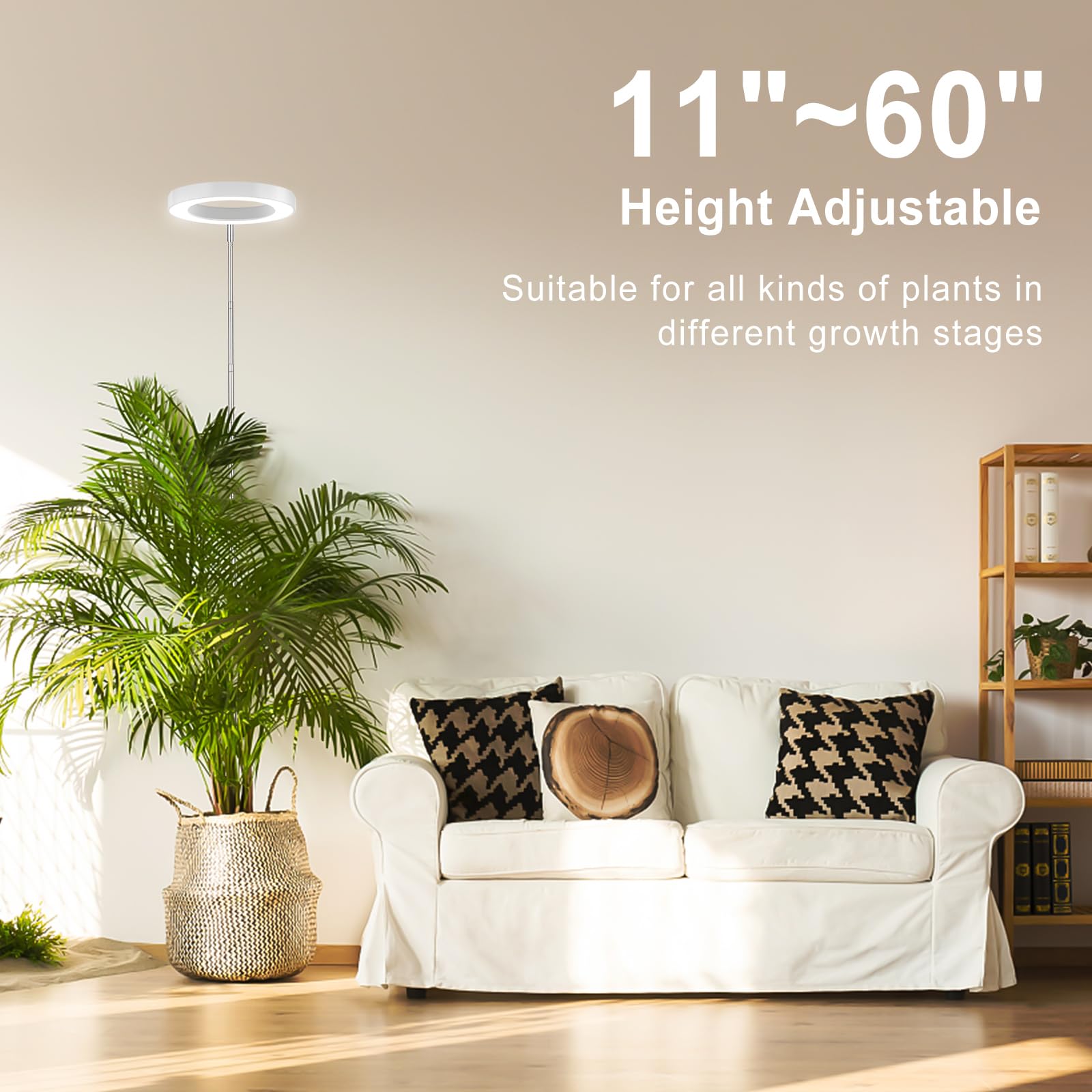 LORDEM Plant Grow Light, Full Spectrum LED Lamp, Height Adjustable, Auto On/Off Timer, 1 Pack, White, Model HL-0026