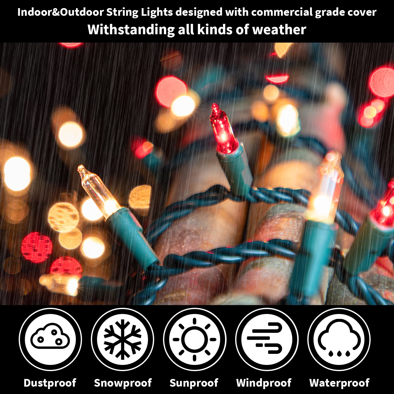 Lamphome Super-Bright Extendable Red Christmas Lights Decoration 100Lights 19.6Ft Ul Certified Mini Bulb String Lights For Outdoor Christmas Tree Garden Party Patio Wedding Garland Decor(Red+Clear)