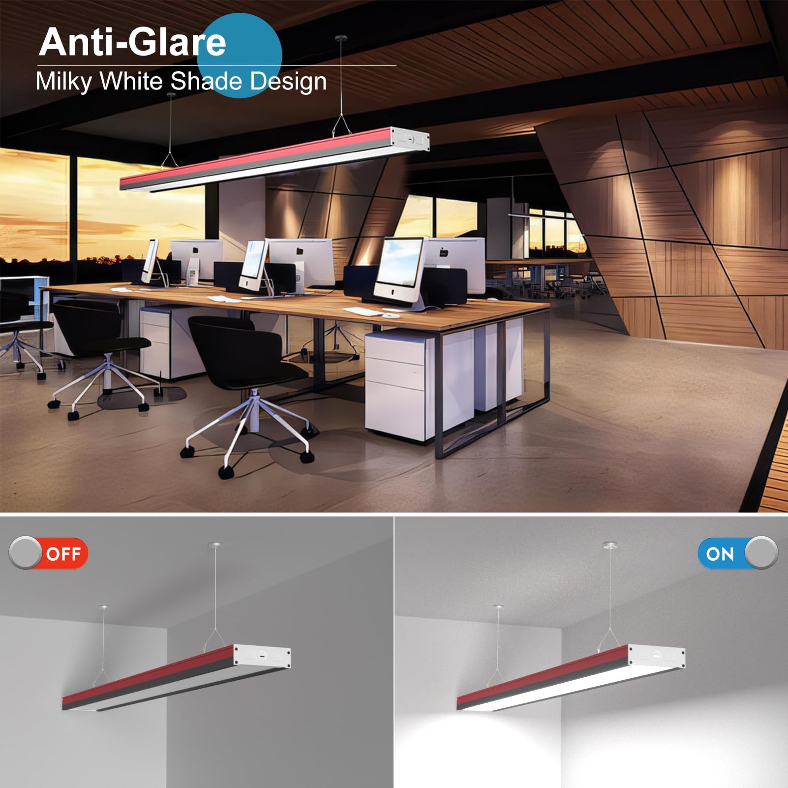 Lightdot 4FT LED Wraparound Shop Lights, 50W, 7000LM, 5000K, Linkable, Black & Red, Model LSL-08-4FT5