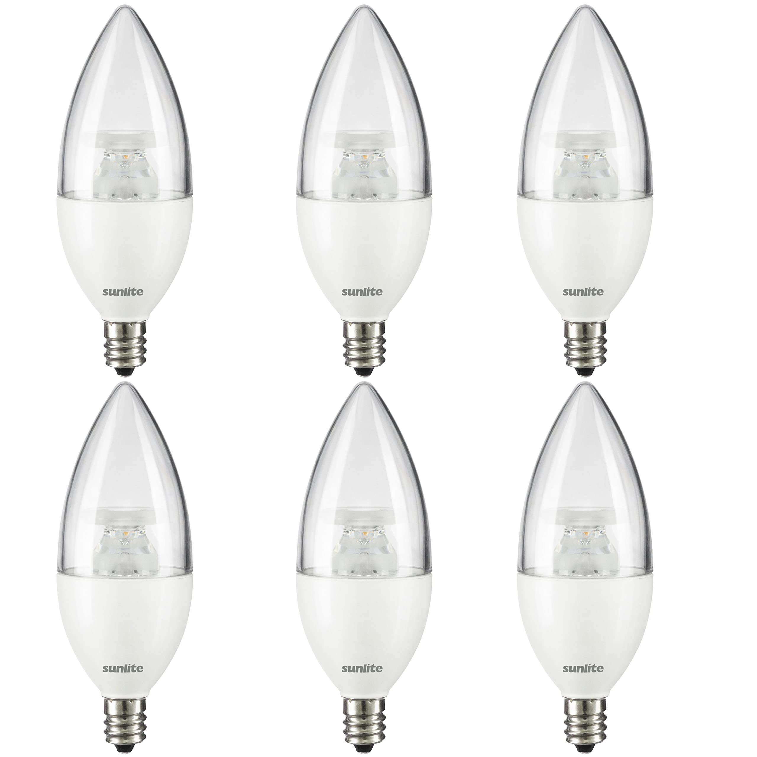 Sunlite Led B13 Decorative Chandelier Light Bulb  7 Watts (60W=)  500 Lumens  120 Volts  Dimmable  E12 Candelabra Base  Type B  90 Cri  Etl Listed  Torpedo Clear  Title-20  4000K Cool White  6 Pack
