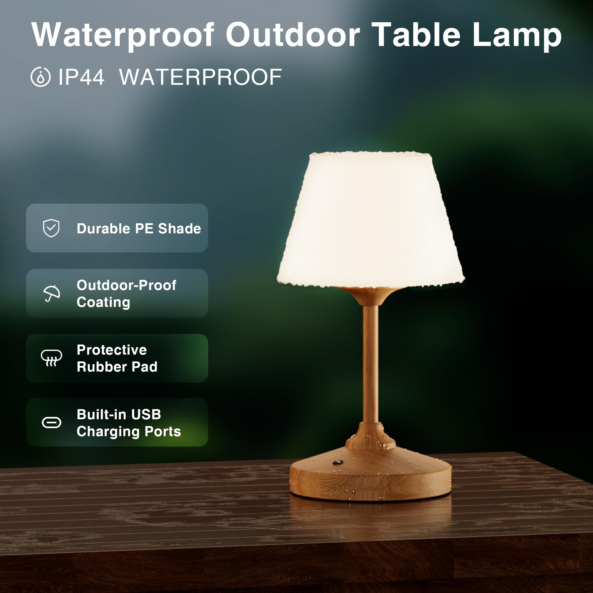 Dawnwake Table Lamp Cordless Lamp For Bedroom,Desk Bedside Shower Lamps Waterproof,Outdoor Rechargeable Battery Operated Touch L