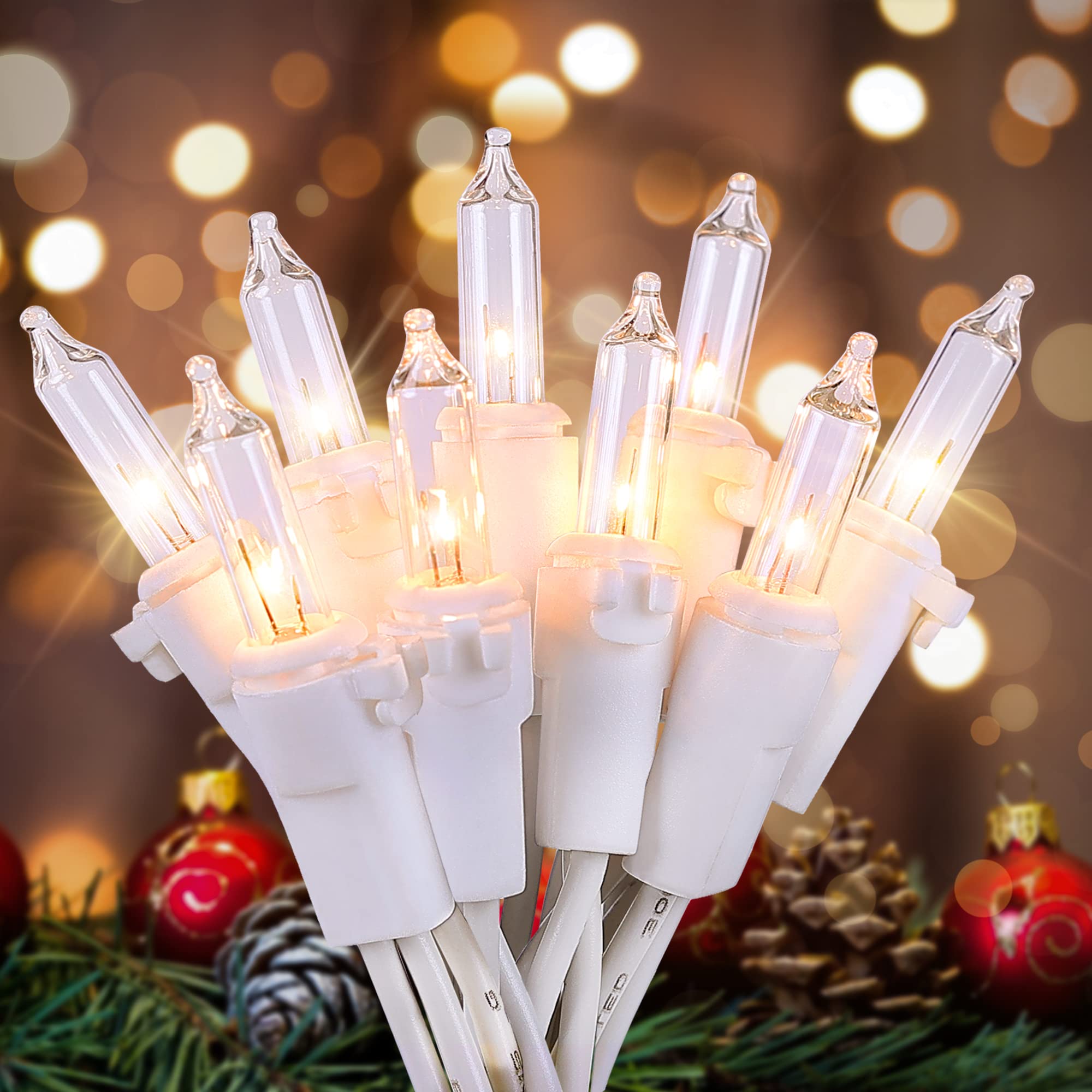 Hopolon Clear Mini String Lights Set, 50 Count, 13 Feet, Warm White, Incandescent Bulb, Indoor Decoration