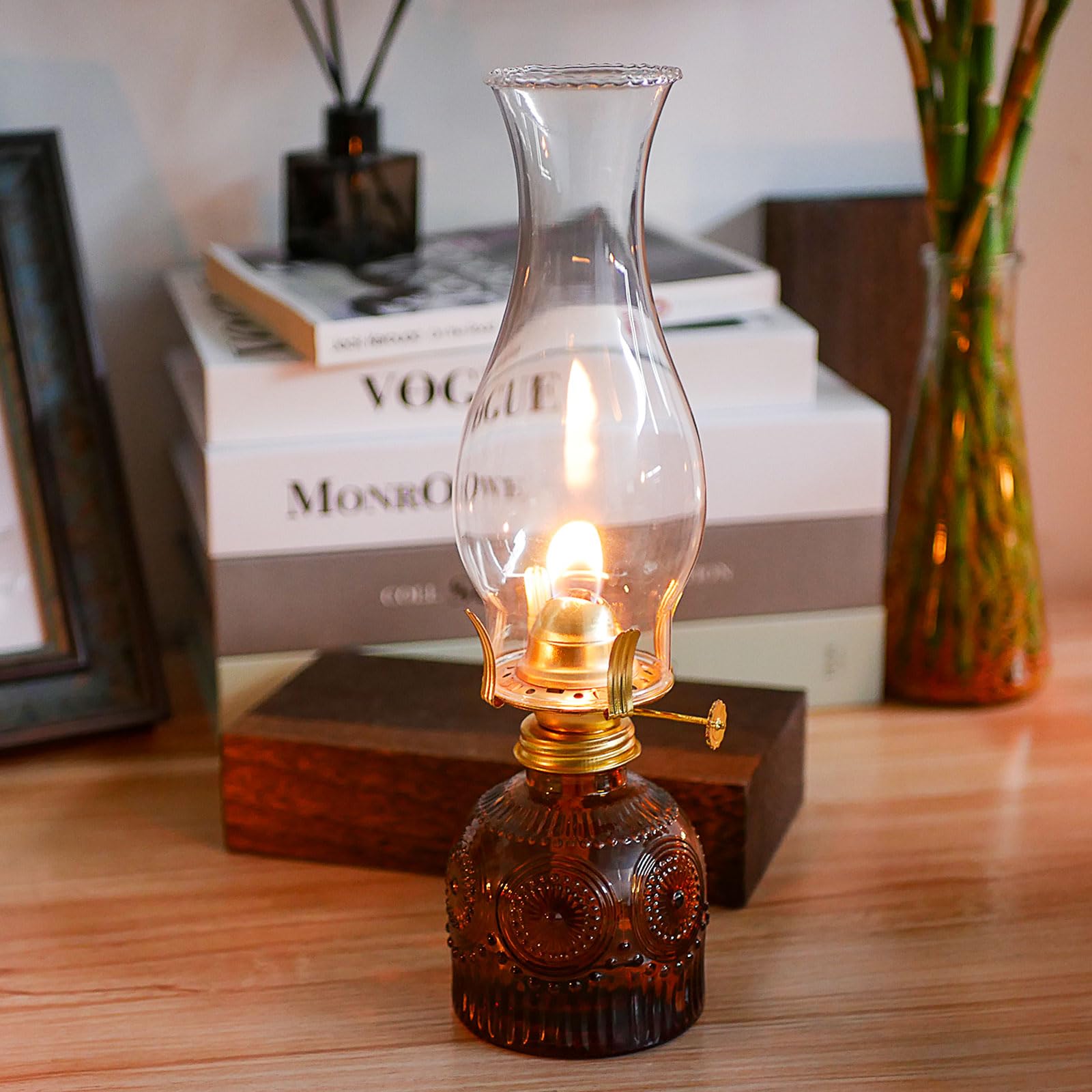 GXFCCYXT 2 Pieces Oil Lamps for Indoor Use Brown Vintage Glass Clear Kerosene Lamp Indoor Decorative Hurricane Lamp Oil Lantern