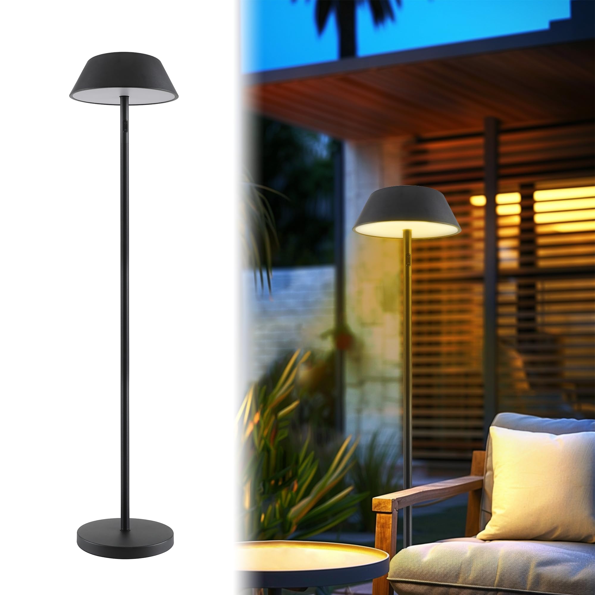 Bobcat Lighting Outdoor Solar Floor Lamp - Tall, Bright, Cordless, 3 Light Colors, Usb-C Charge