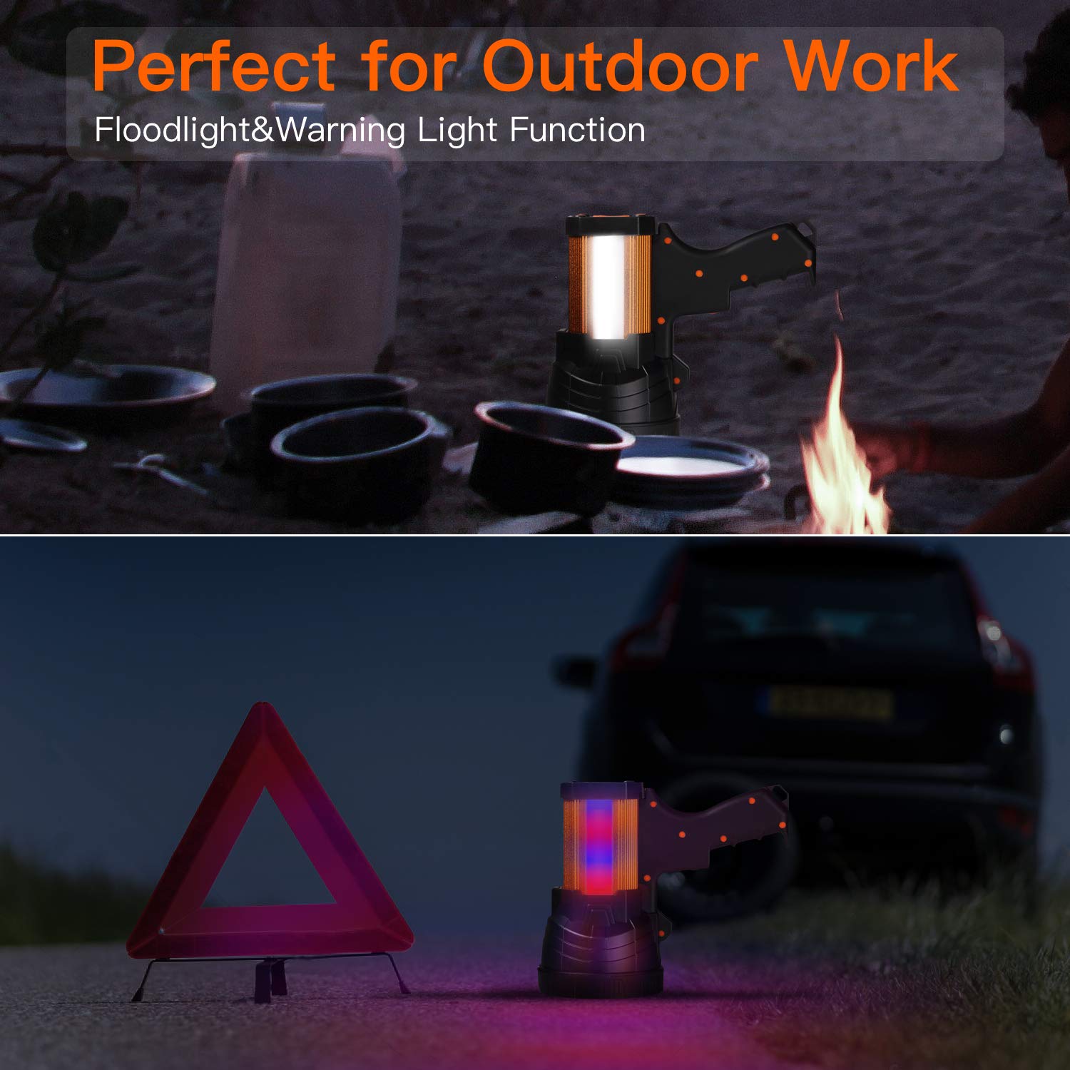BUYSIGHT Rechargeable Handheld Spotlight, 100000 Lumens, Lightweight Aluminum Alloy, Model B743-G, Golden Color