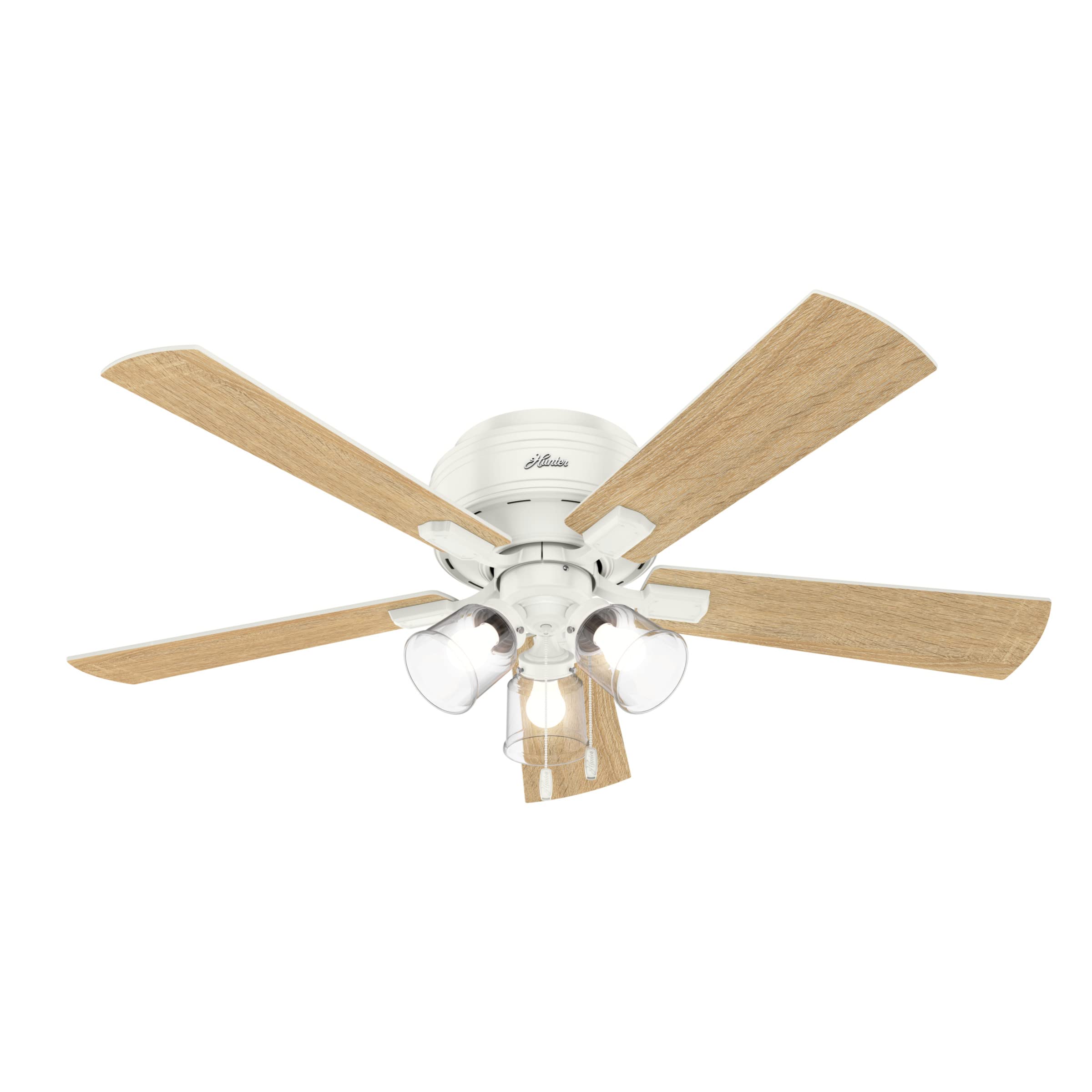 Hunter Fan Company, 54207, 52 inch Crestfield Fresh White Low Profile Ceiling Fan with LED Light Kit and Pull Chain